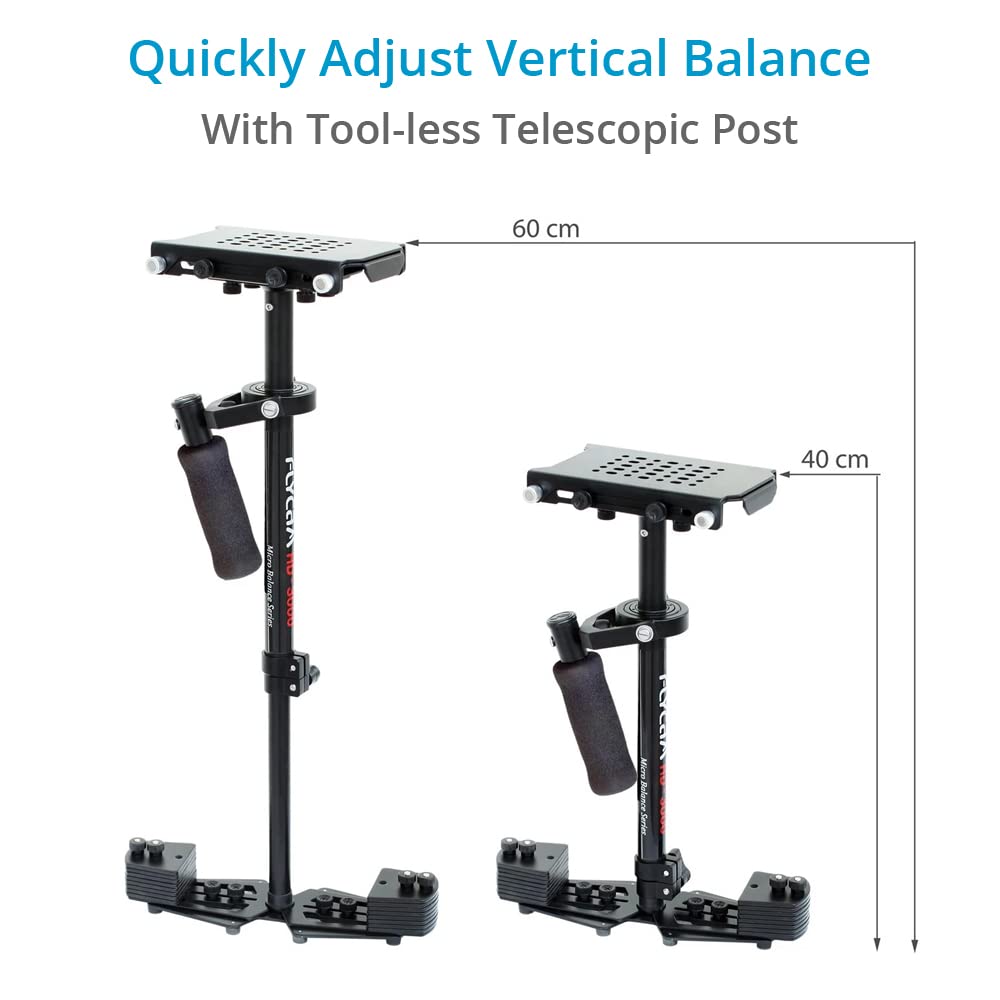 Flycam Hd-3000 Telescopic Handheld Stabilizer W/Arm Brace For Video Cameras. Micro Balancing, Smooth Operations & Ergonomic Arm Support.  Unico Quick Release & Table Clamp + Bag (Flcm-Hd-3-Ab-Qt)