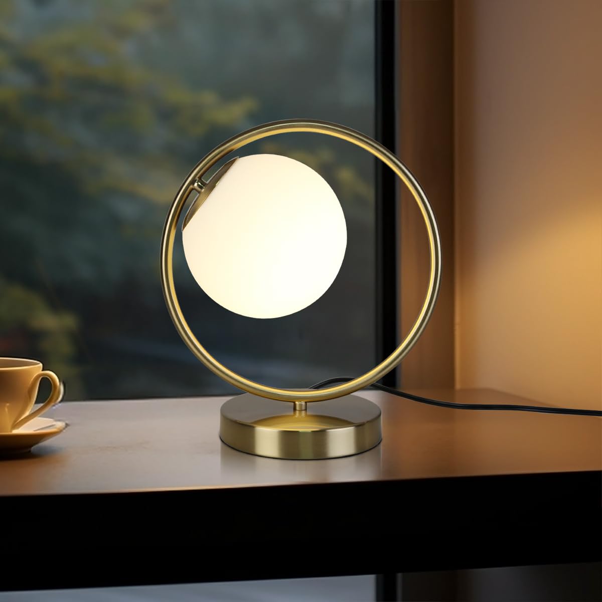 Masivel Globe Table Lamp, Mid Century Modern Lamp For Nightstand, Unique Sphere Table Lamps For Bedroom Bedside Living Room Office Nightstand, E26 Dimmable Switch, Brass