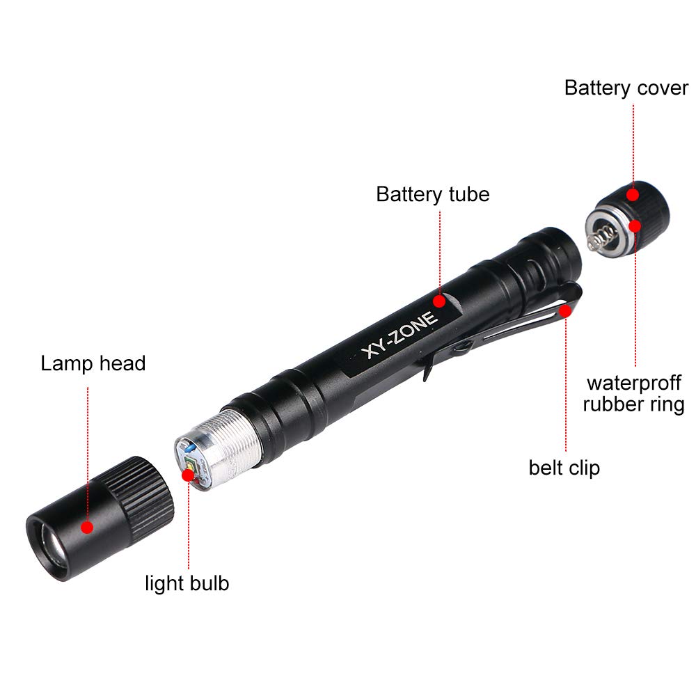 Xy Zone 5Pcs Led Pen Flashlight 1000 Lumens Lamp Clip Mini Black 507 Pocket Penlight Flashlight Torch Powered By 2 Aaa Battery(Battery Not Included)