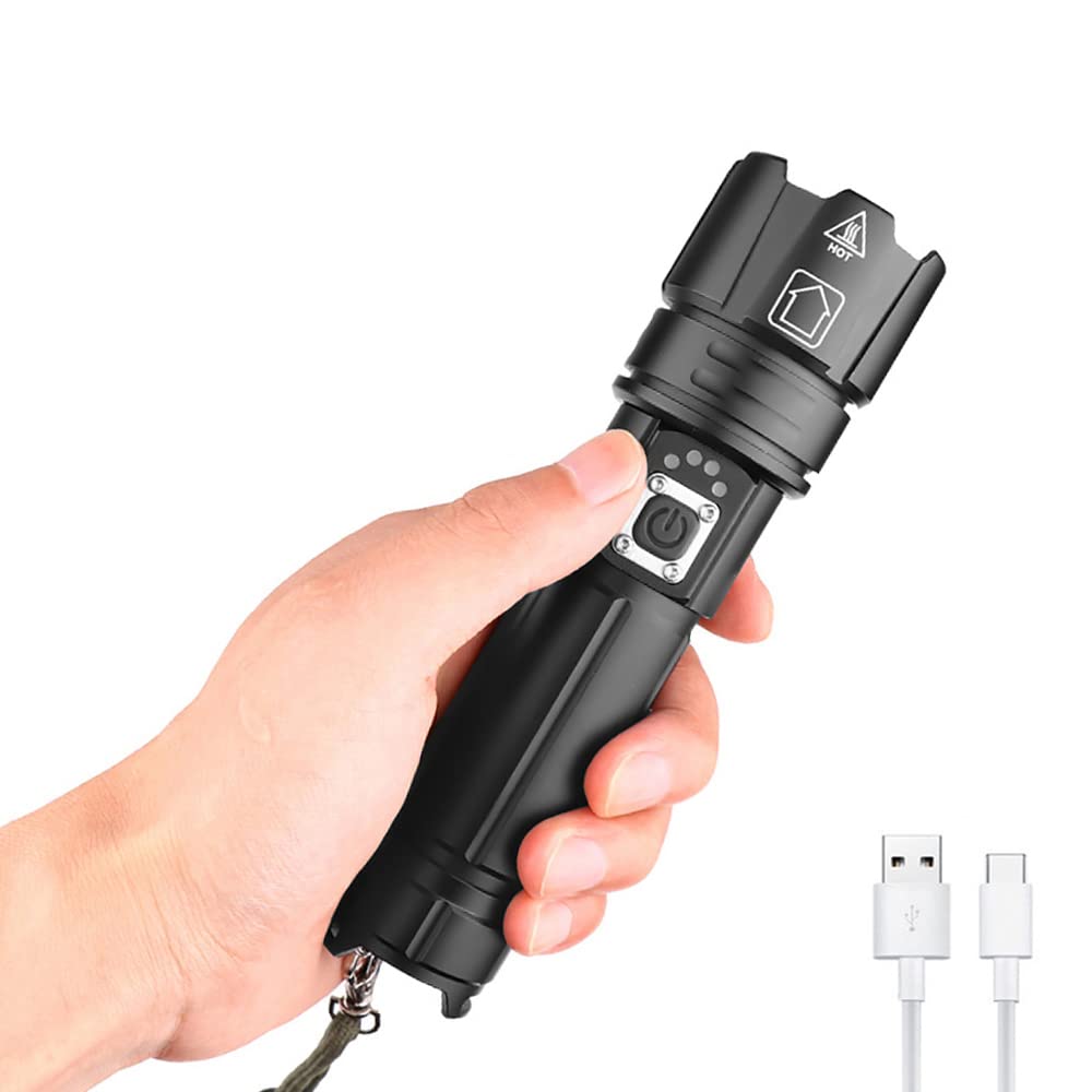Proforus Handheld Flashlight 8000 Lumens, Xhp70.2 Led Flashlight High Lumens Usb Rechargeable Utility Flashlight High Powered Flashlights Torch Zoomable 5 Modes With Power Display And Usb Output