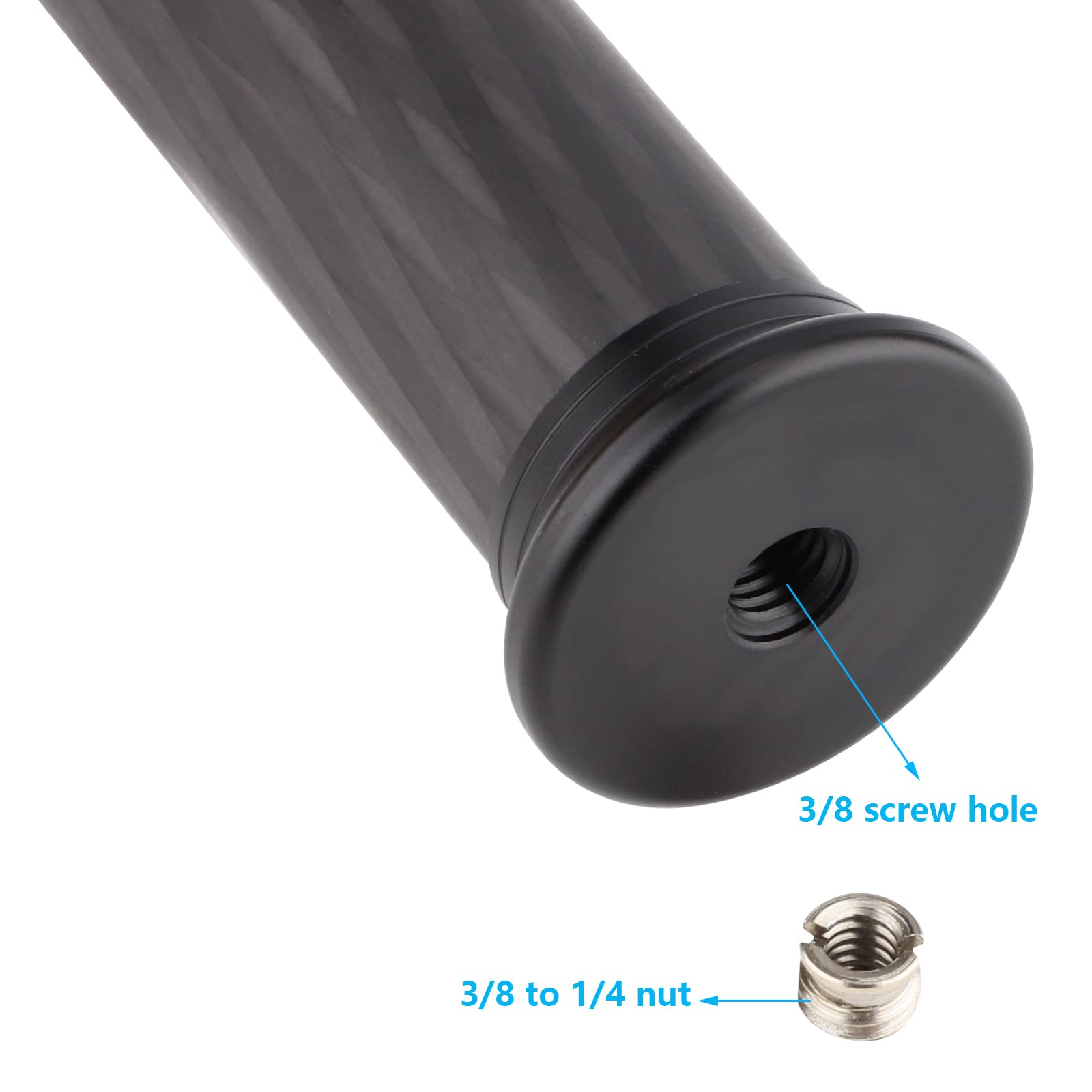 Leftfoto Carbon Fiber Tripod Extender, Two-Section Tripod Extension Pole, Gimbal Stabilizer Photography Telescopic Extension Rod, 1/4''-20 And 3/8''-16 Connector, Black
