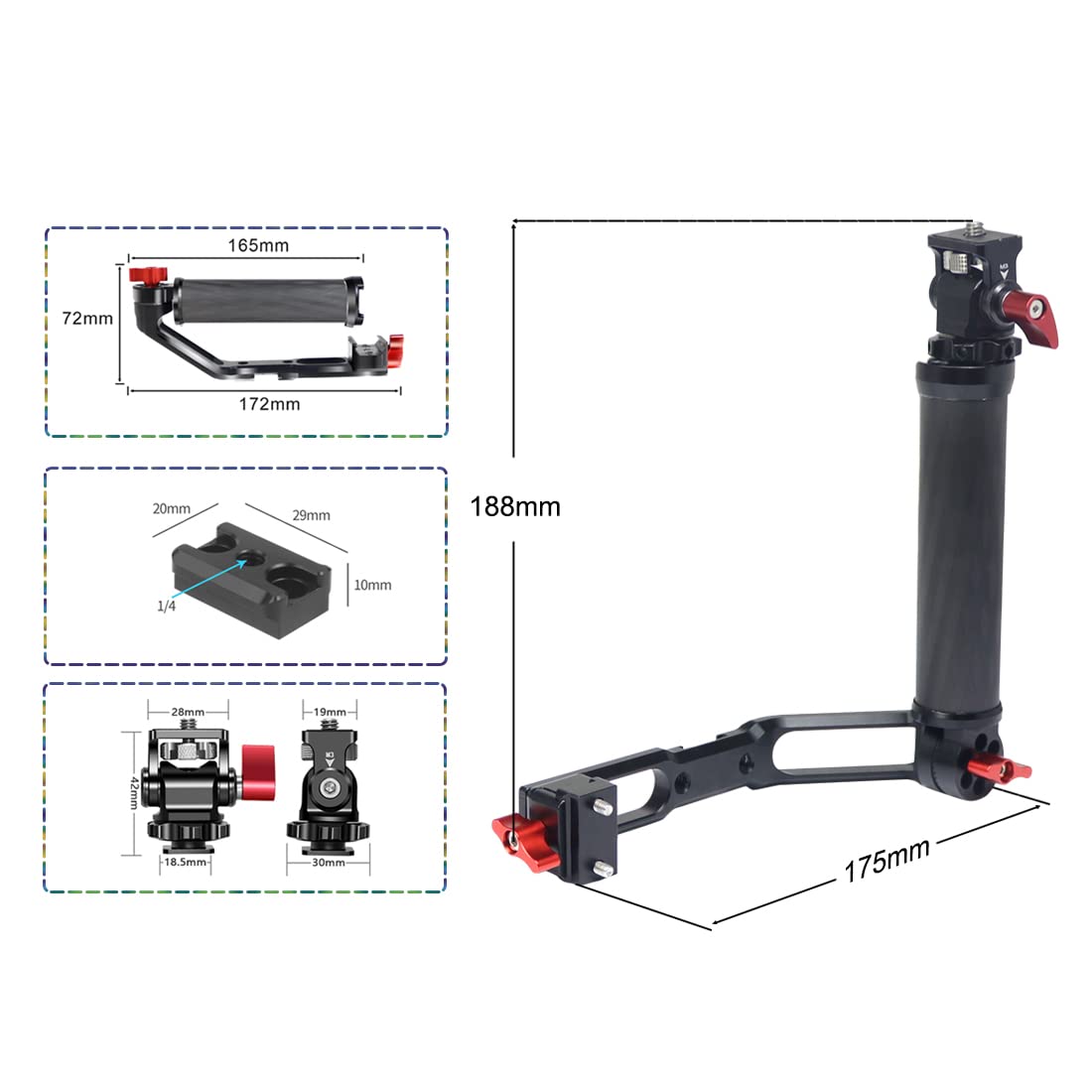 Novelgoal Carbon Fiber L Bracket Handle Grip With Foldable Cold Shoe Mount Compatible With Dji Ronin Rs2 Rsc2 Mini Handheld Gimbal Stabilizer Accessory (3In1 Kit)