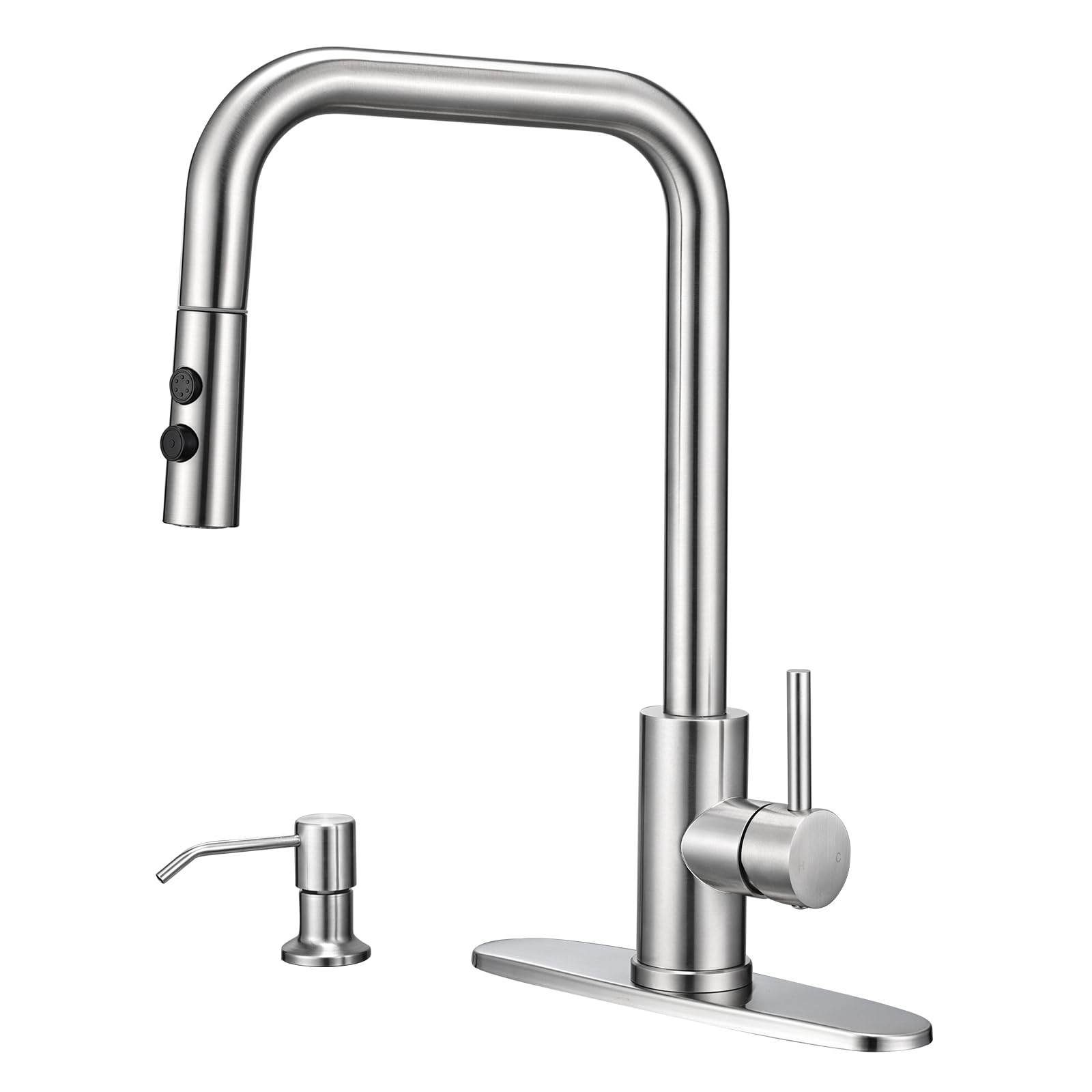 Peppermint Kitchen Faucet With Pull Down Sprayer And Soap Dispenser, Stainless Steel Brushed Nickel Low Pull Out Faucets For Kitchen Sink Soap Dispenser