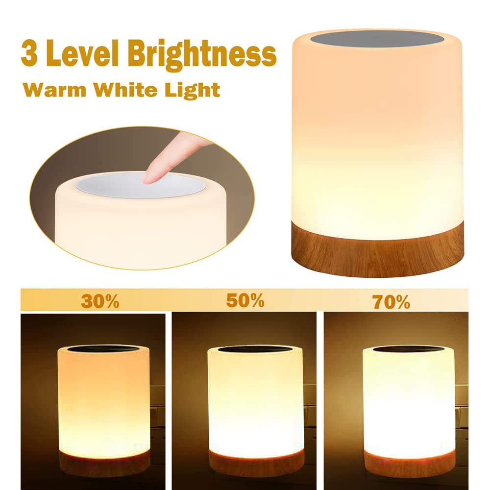 Royfacc Night Light Touch Sensor Lamp Bedside Table Lamp For Kids Bedroom Rechargeable Dimmable Warm White Light And Rgb Color Changing