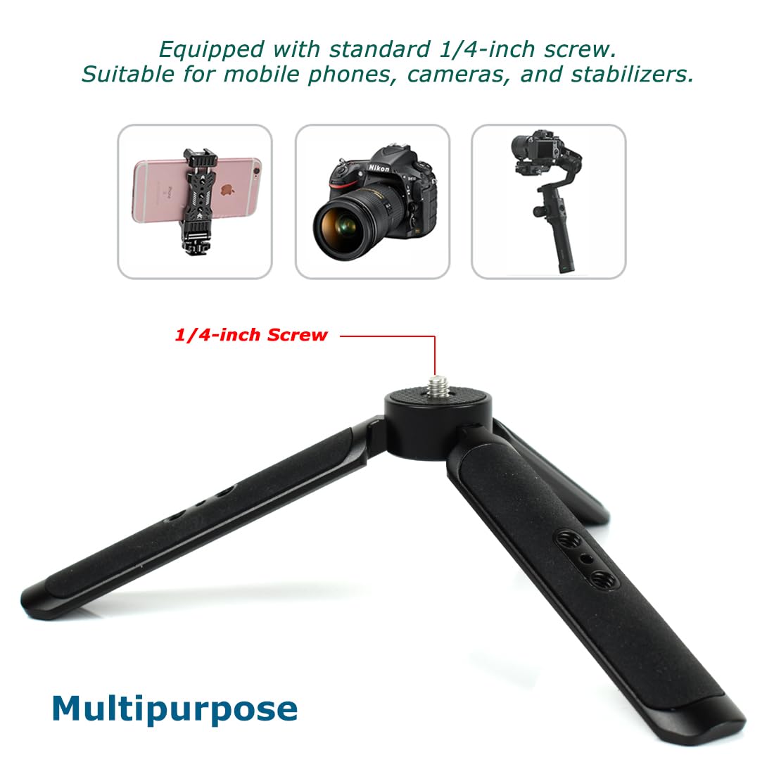 Koqinviz Aluminum Mini Tripod Stand Handle Grip For Camera Phone Gimbal Stabilizer,Desktop Tripod For Dji Ronin Zhiyun Weebill Smooth Osmo Mobile Webcam Projector