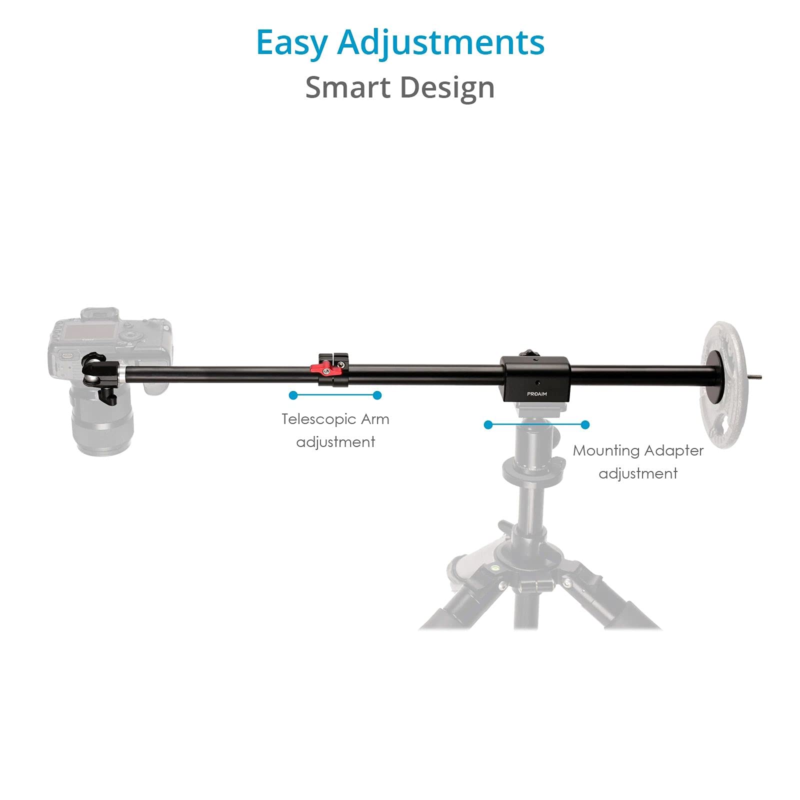 Proaim Overhead Photo & Video Camera Boom Pole. For Overhead Camera/Tabletop Views. 23 To 40" Telescopic Arm Length. Includes Camera Ball Head & Tripod Mounting Adapter (P-Ohbp-01)