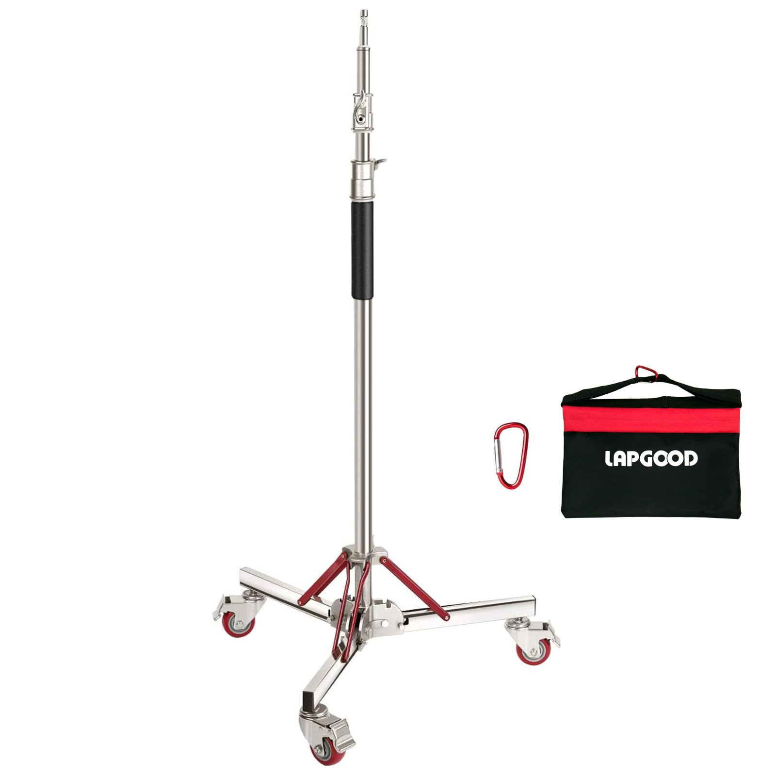 Lapgood Heavy Duty Light Stand With Casters, Adjustable Tripod Stand With 100% Stainless Steel, Photography Wheeled Base Stand For Studio Softbox, Monolight, Reflector, Max Height: 10Ft/305Cm