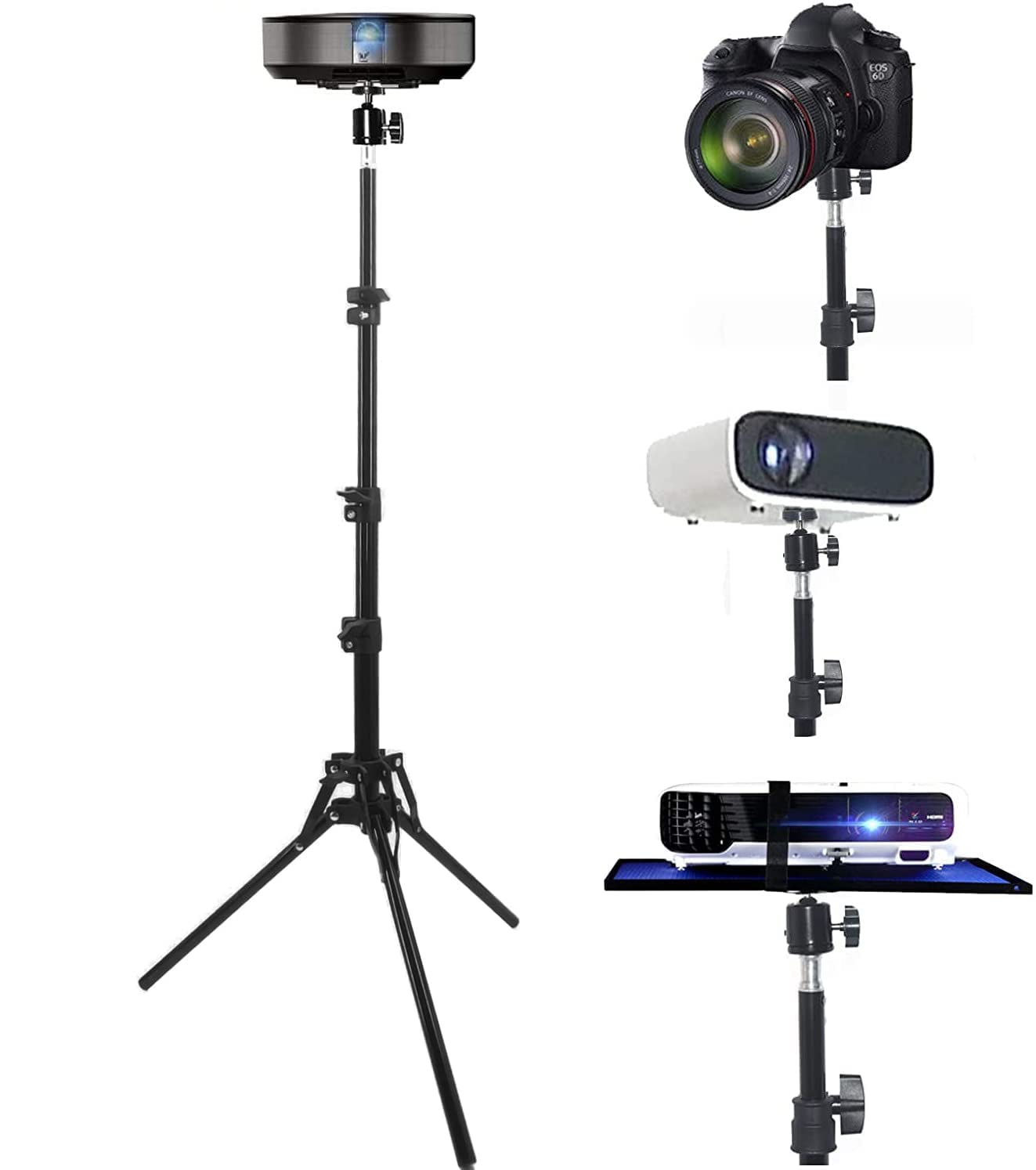 Coret Projector Tripod Stand, Portable Mini Projector Floor Stand, 17-50 Inch Adjustable Height, 360 Rotatable Head, Metal, Black