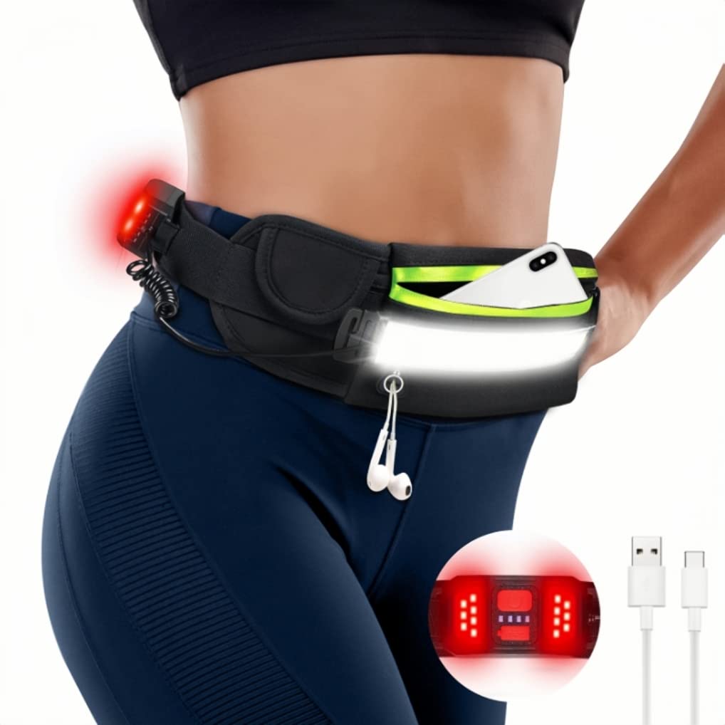 Hopedone Running Light, 230°Wide-Angle 1000Lumens Night Running Light On Running Waist Belt Rechargeable Running Safety Lights With Adjustable Large Pocket Fanny Packet For Runners Jogging (Black)