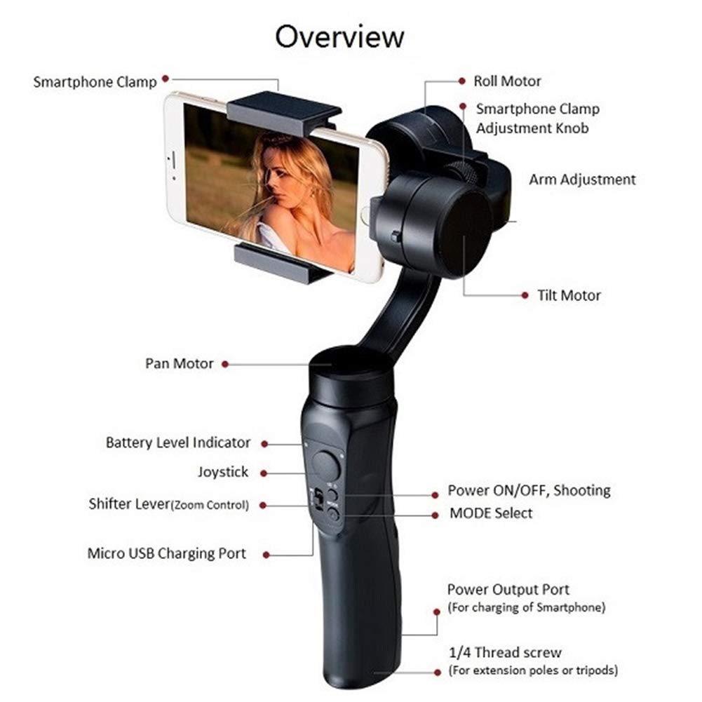 Asixxsix Face Recognition 3‑Axis Stabilizer, 3‑Axis Phone Stabilizer, Panoramic Mode Smart Tracks For Streaming Media Youtube