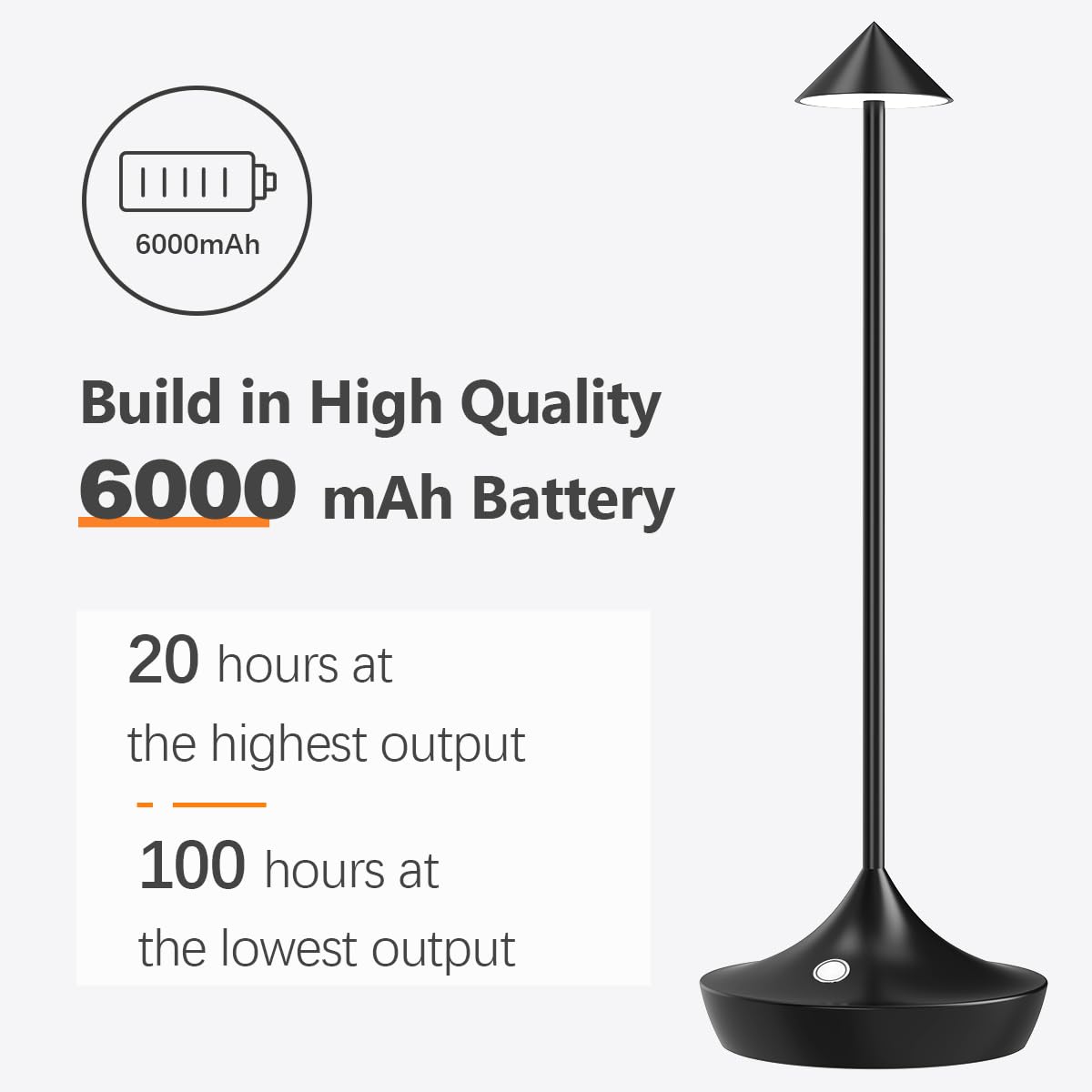 Bravzurg Cordless Table Lamps Rechargeable, 6000Mah Battery Operated Led Touch Desk Lamp Outdoor Waterproof Wireless Dimmable Modern Table Light For Dining Patio Restaurant Home Set Of 2 Black