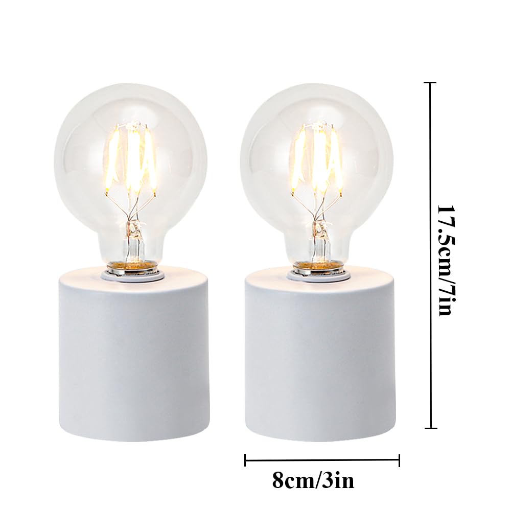 Jhy Design Set Of 2 White Table Lamp Battery Powered 7" Tall Cordless Lamp Light With Edison Style Bulb Battery Operated Great For Living Room Bedroom Weddings Parties Patio Events