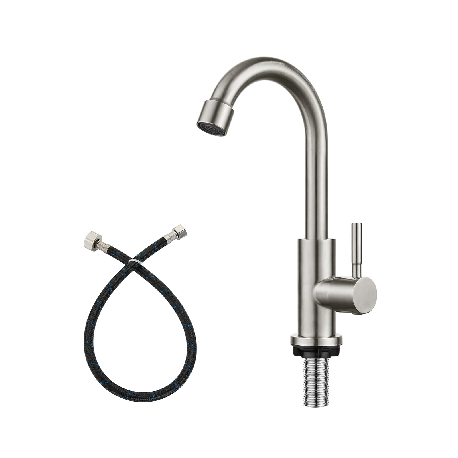 Heyalan Kitchen Faucet Single Handle 1 Hole Deck Mount Sus304 Stainless Steel Sink Bar Tap Goose Neck,Cold Water Faucet,Brushed Nickel