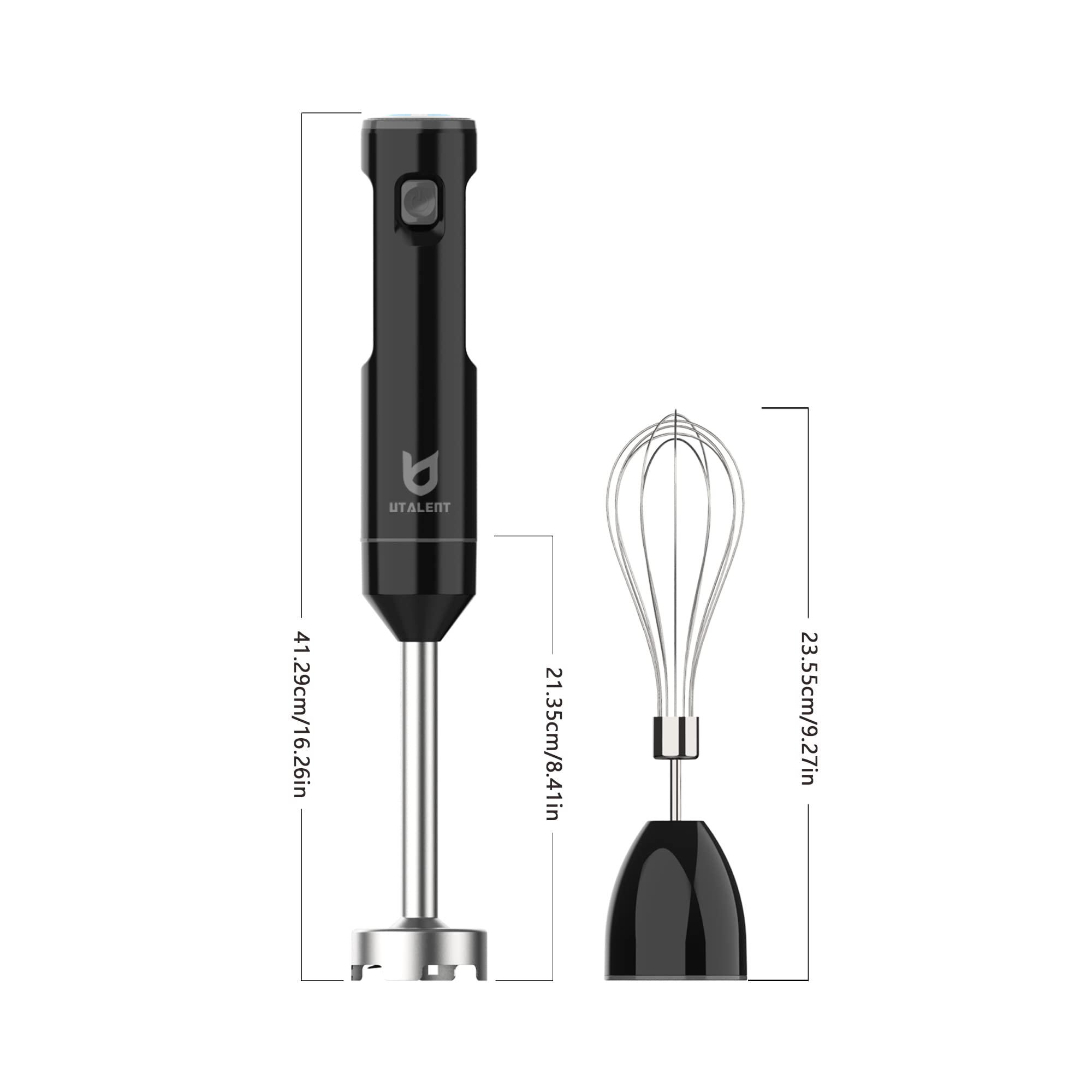 Utalent Cordless Hand Blender, Variable Speed Immersion Blender Handheld Rechargeable, With Usb-C Charging Cable, Egg Whisk, For Smoothies, Milkshakes, Hummus And Soups – Black