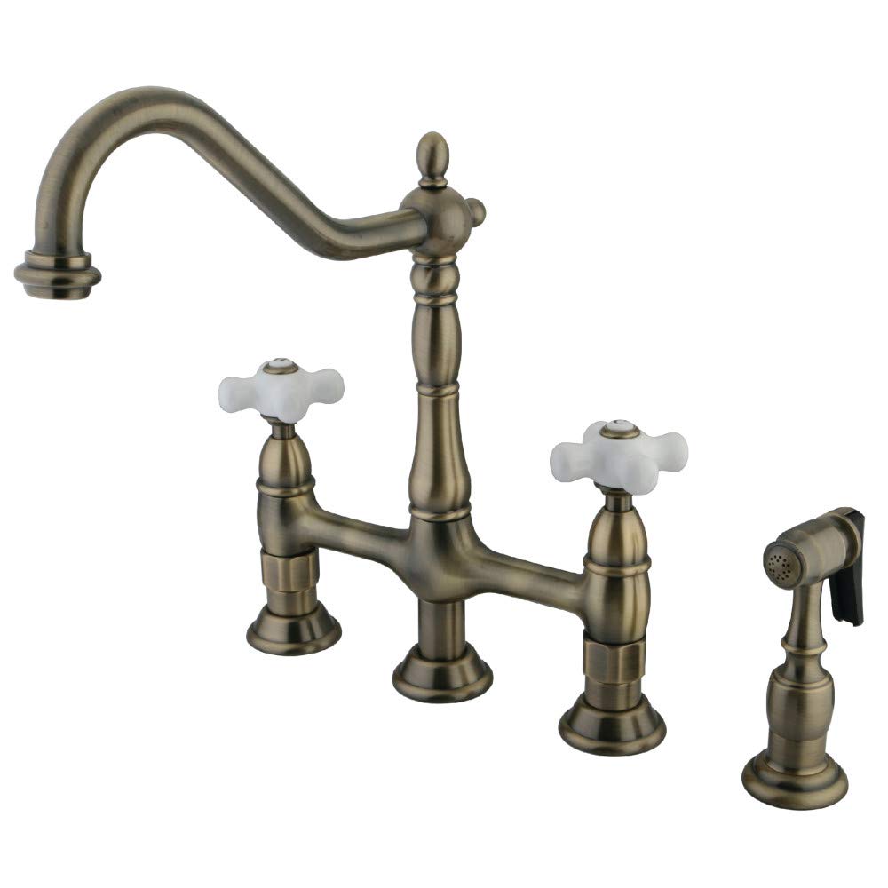 Elements Of Design Kingston Brass Es1273Pxbs  Orleans 8' Center Kitchen Faucet With Side Sprayer, 8-3/4', Vintage Brass