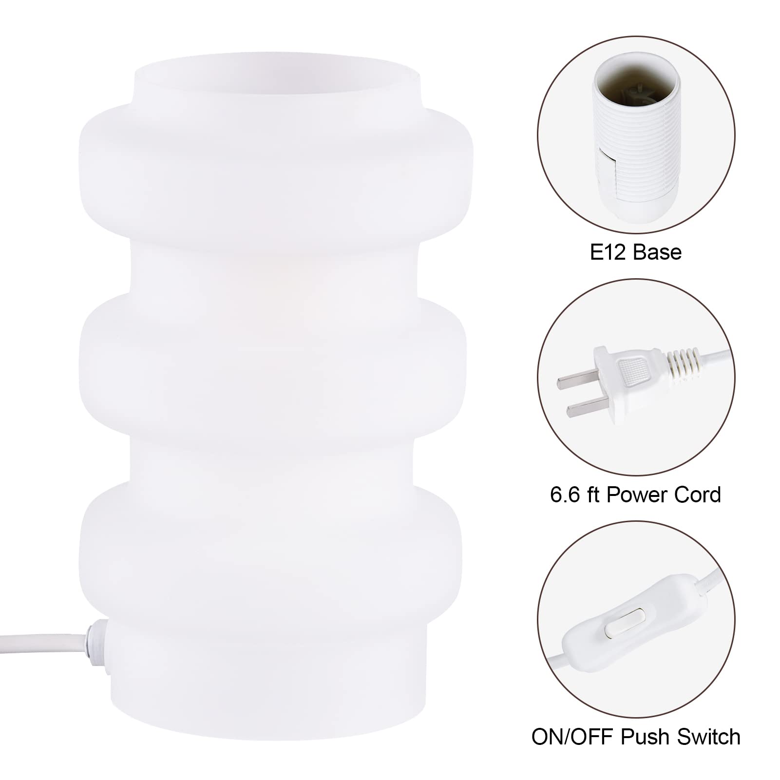 Rokinii Casa Modern Table Lamp, E12 Lighting Decor, 6.6Ft Cord, No Bulb (White)