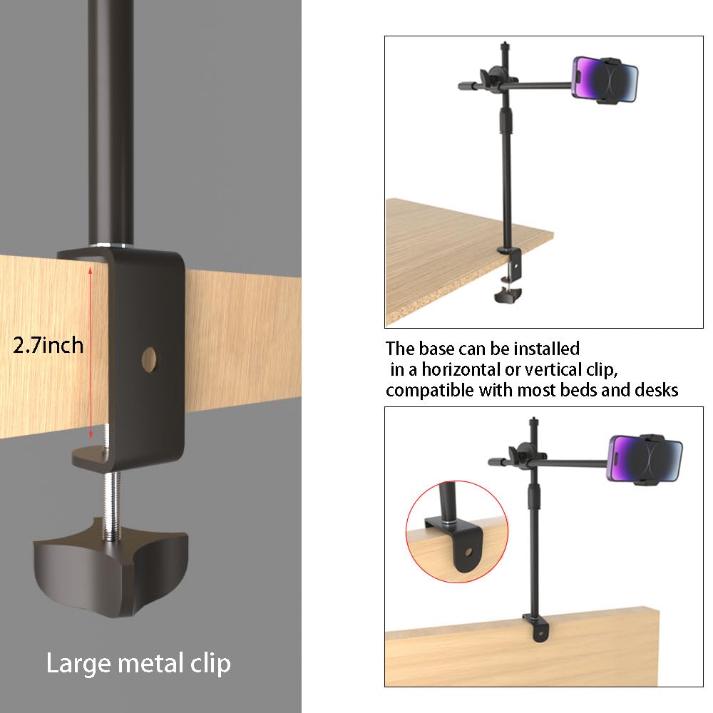 Hvaying Overhead Phone Mount,Overhead Camera Mount Stand With 360° Ballhead, Webcam Stand, For Youtube Video Recording Zoom Meetings Vlogging Tiktok Live Streams Cooking Nail Art
