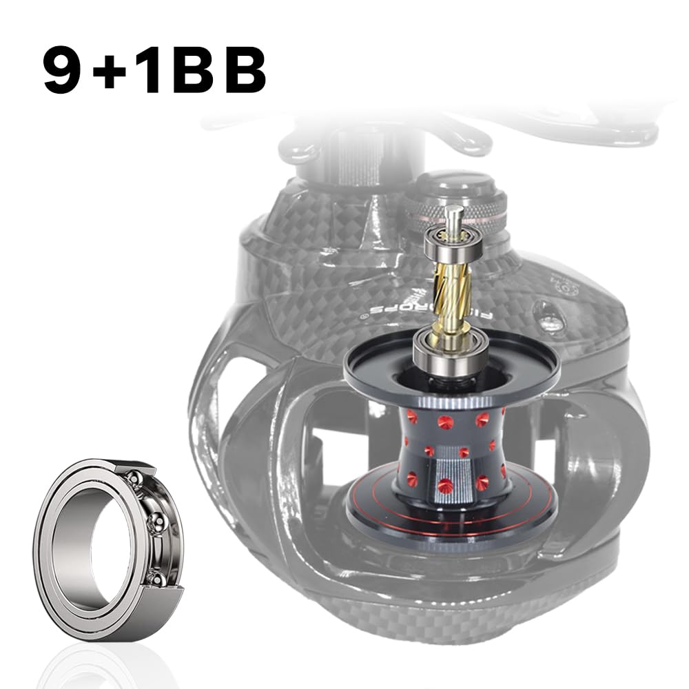 Fishdrops Baitcaster Reels, 9+1Bb, Cnc Aluminum Spool, Magnetic Brake System Bait Caster Reel High Speed Gear Ratio 7.0:1 Ultra Smooth Low Profile Baitcasting Fishing Reel