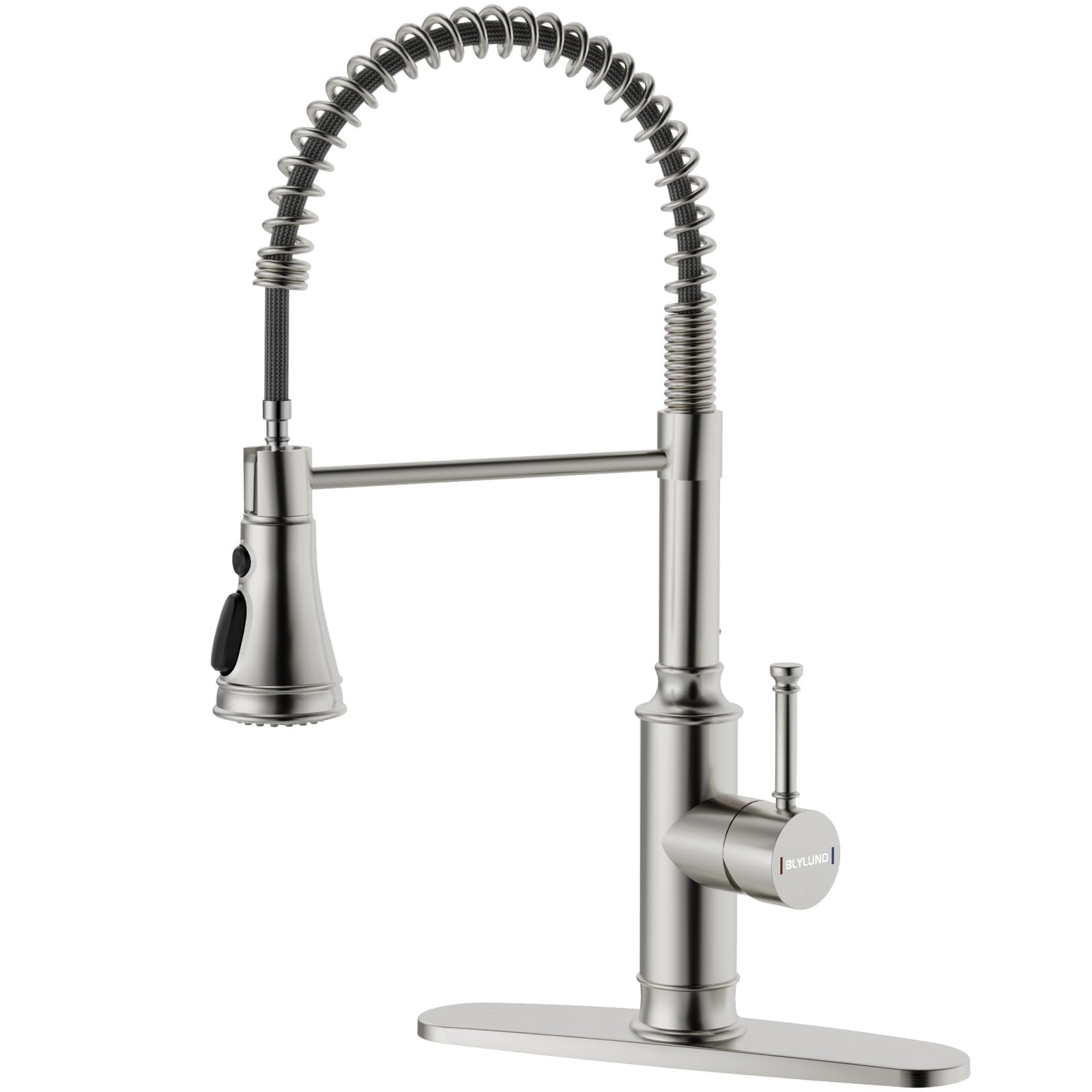Blylund Commercial Kitchen Faucet With Pull Down Sprayer, One Hole Single Handle High Arc Pull Out Farmhouse Sink Faucets,Brushed Nickel