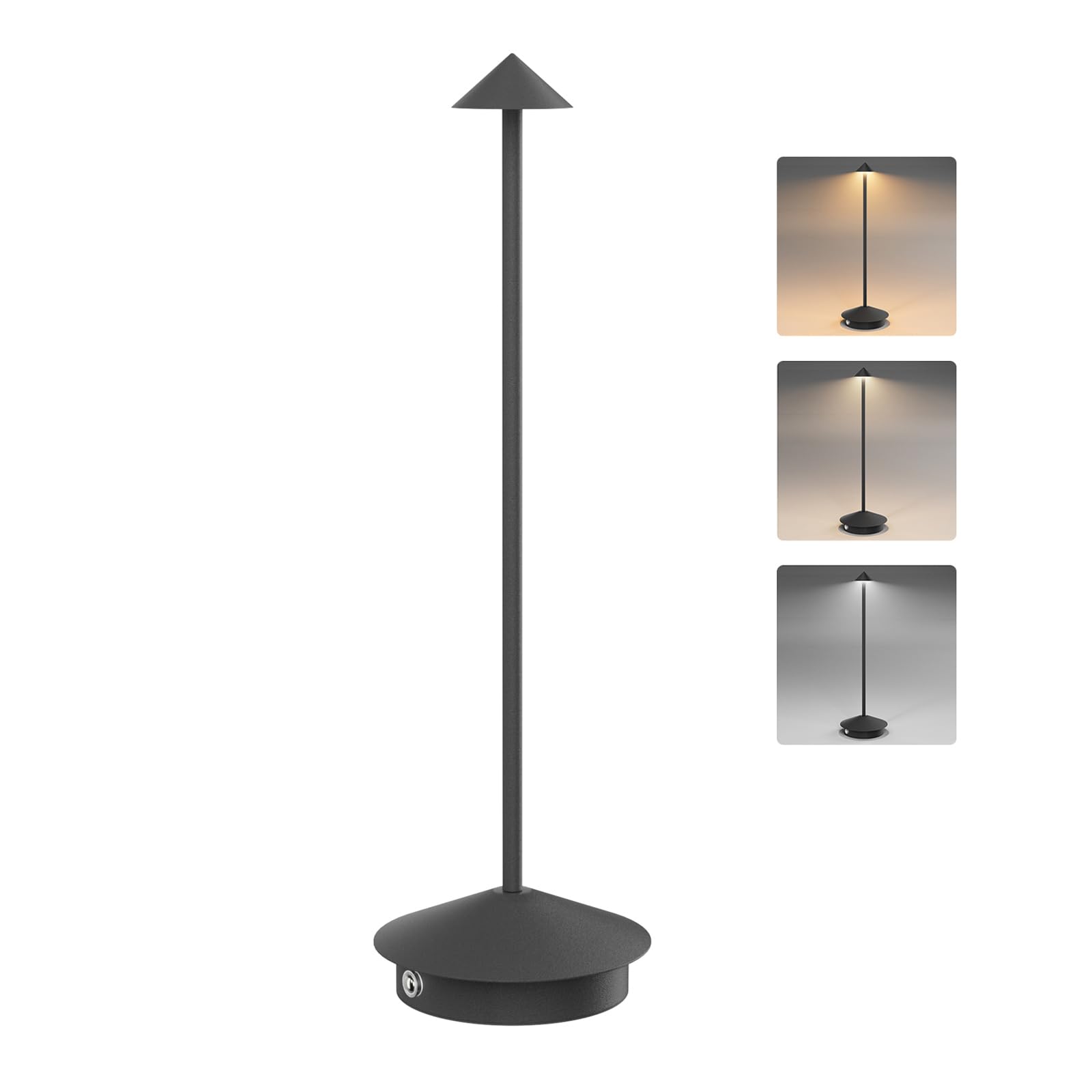 Aoceley Battery Operated Led Table Lamp,6000Mah Rechargeable Cordless Table Light,Outdoor Ip54 Waterproof Portable Modern Lamp,3-Color Stepless Dimmable Desk Lamp For Restaurant Bedroom(Black)