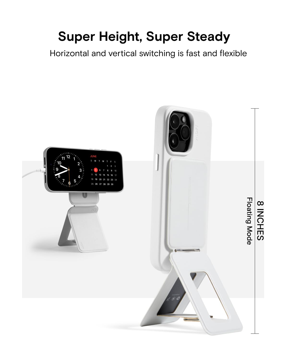 Moft Phone Tripod Stand Compatible With Iphone 16/15/14/13/12 Series, Angle Adjustment & Strong Magnets Movas Vegan Leather Invisible Selfie Stick Tripod, Misty Cove (Without Card Slot)