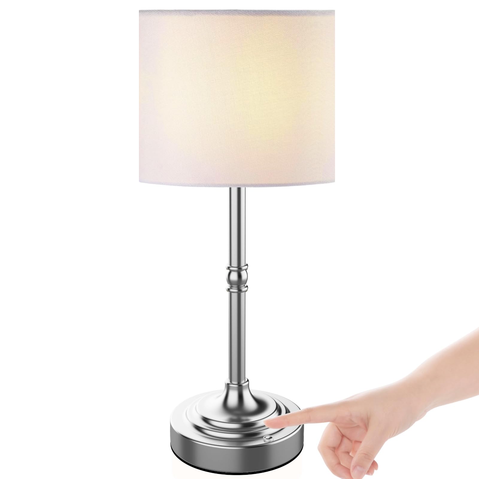 Focondot Rechargeable Battery Powered Table Lamp, Wireless Led Lamps, Cordless Touch Lamps, Stepless Dimmable Bedside Lamps, Night Lamp For Bedroom, Dinning Room, Kitchen Decor, Office (Silver)