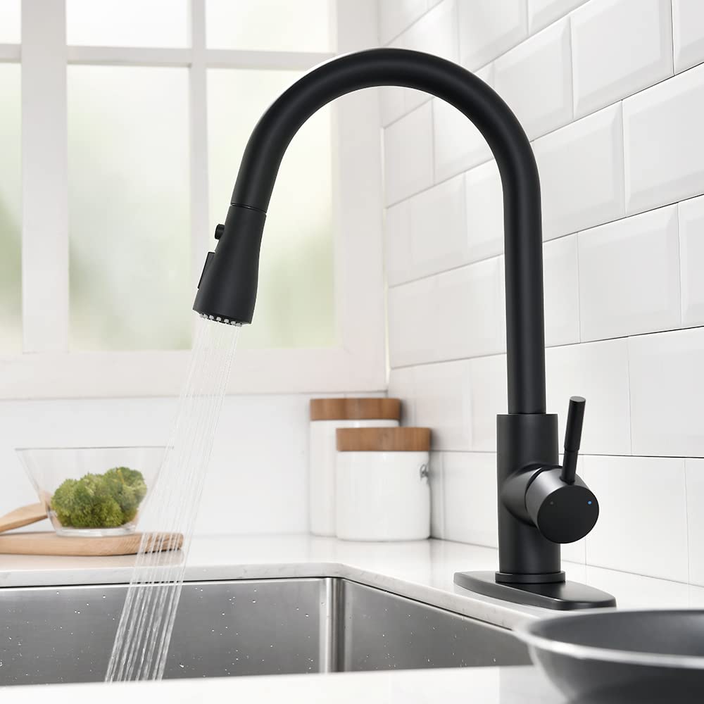 Owofan Black Kitchen Faucets With Pull Down Sprayer Kitchen Sink Faucet With Pull Out Sprayer Single Hole Deck Mount Single Handle Stainless Steel Grifos De Cocina 866068R