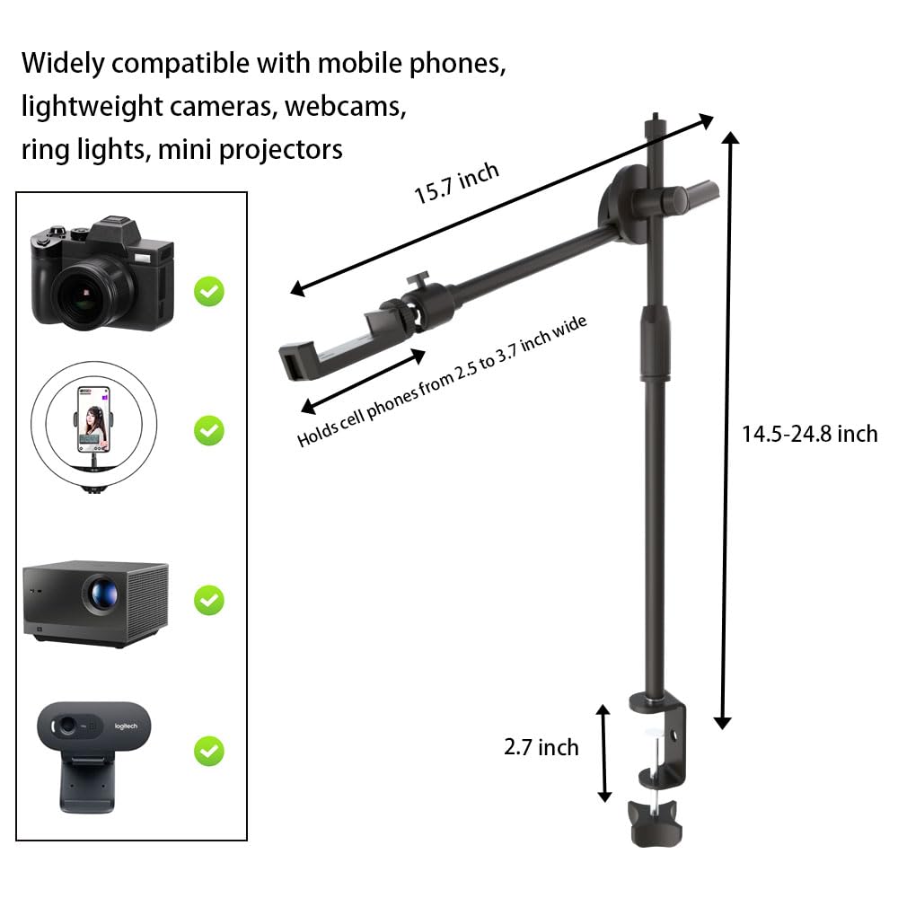 Hvaying Overhead Phone Mount,Overhead Camera Mount Stand With 360° Ballhead, Webcam Stand, For Youtube Video Recording Zoom Meetings Vlogging Tiktok Live Streams Cooking Nail Art