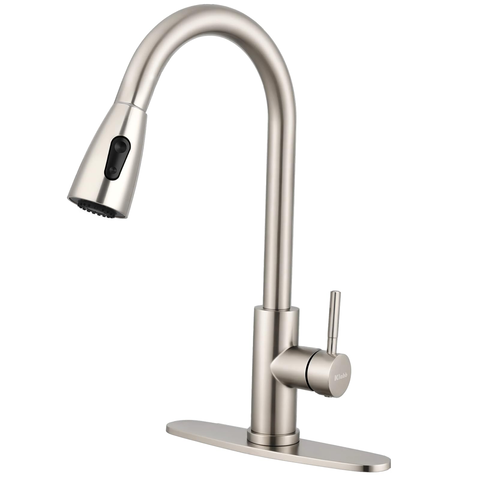 Klabb Stainless Steel Faucet Single Handle High Brushed Nickel Pull Out Kitchen Faucet,Single Level Stainless Steel Kitchen Sink Faucets With Pull Down Sprayer