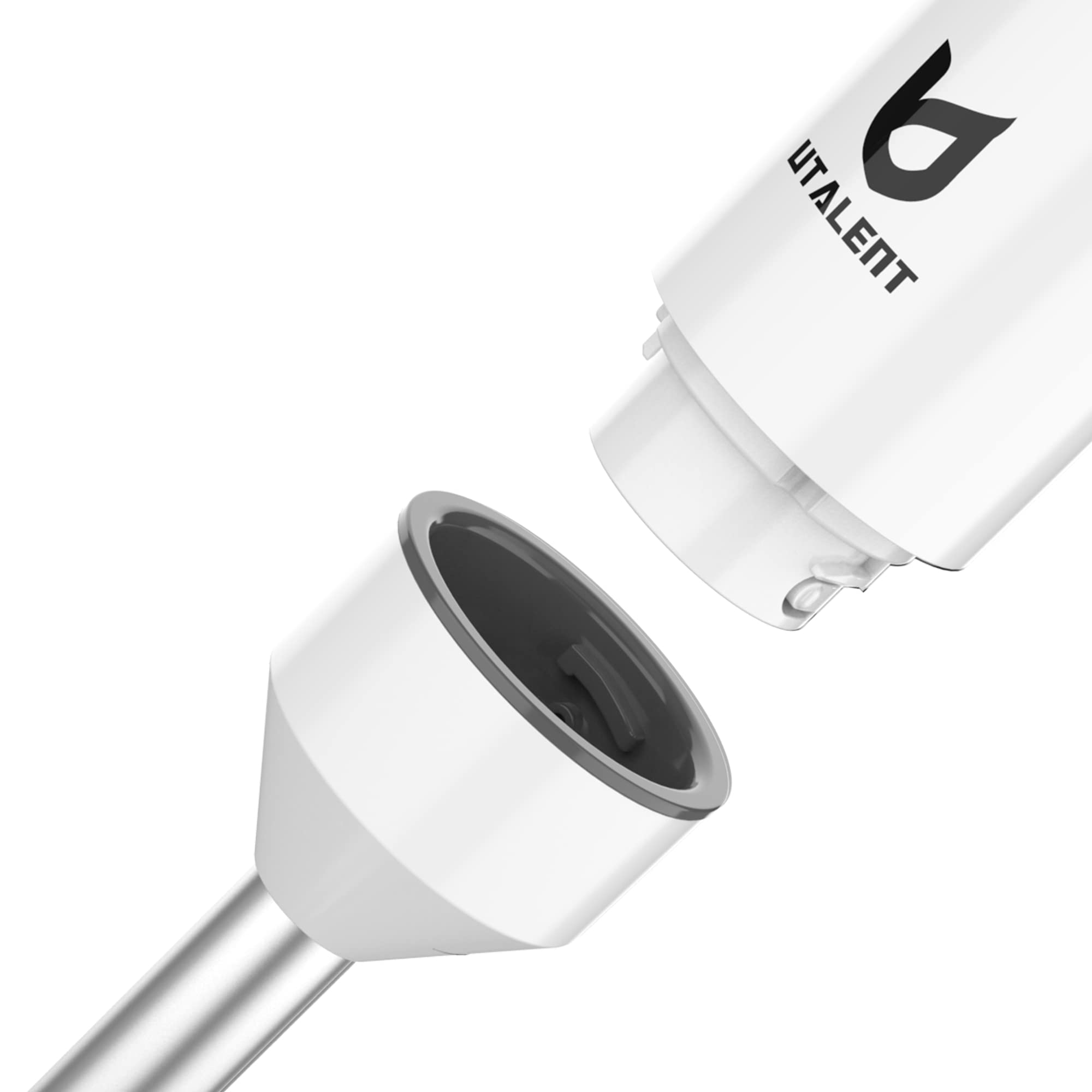 Utalent Cordless Hand Blender, Variable Speed Immersion Blender Rechargeable, With 500Ml Chopper, 600Ml Container, Egg Whisk, For Smoothies, Baby Food And Soups – White