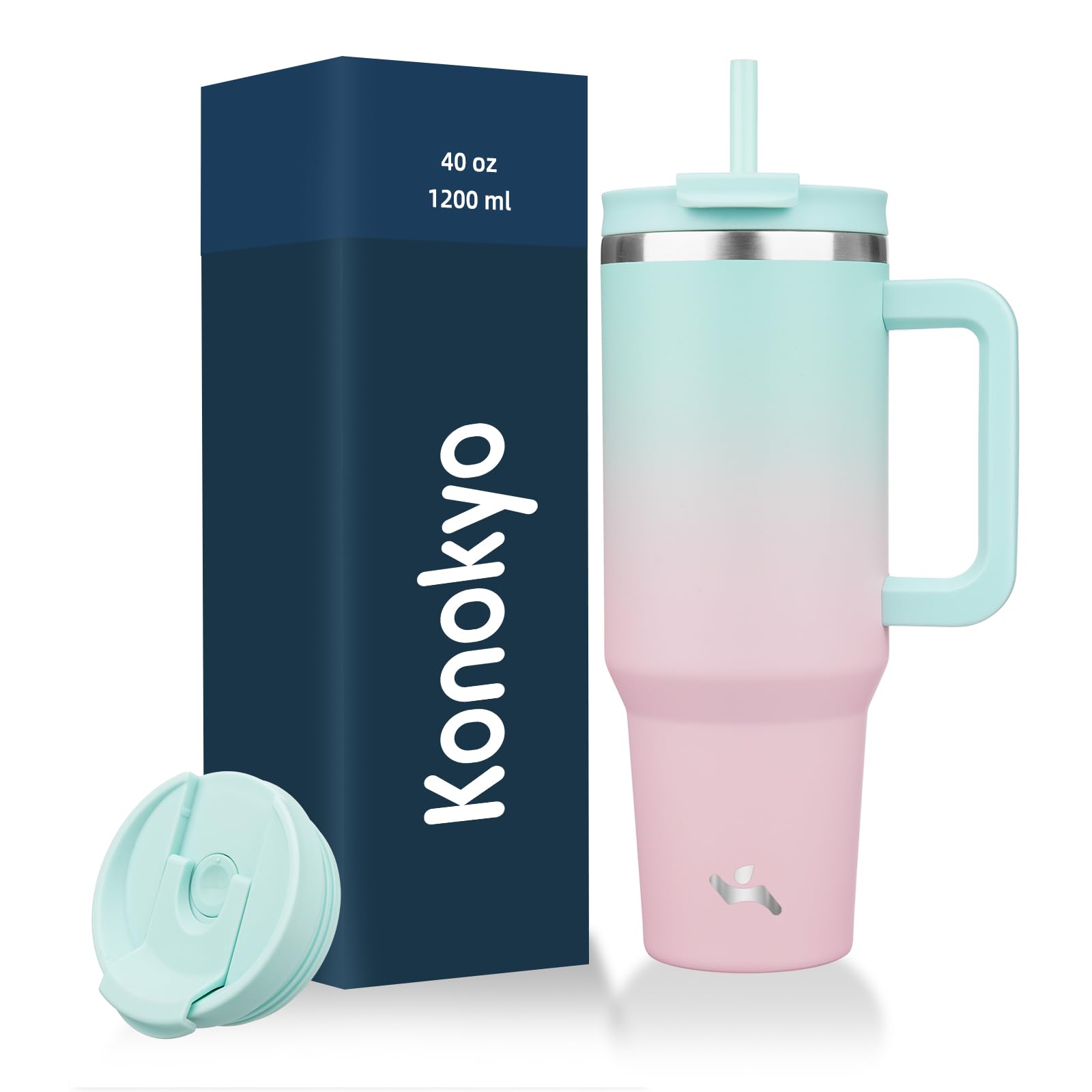 40 Oz Tumbler With Handle And 2 Straws,2 In 1 Lid Insulated Water Bottle Stainless Steel