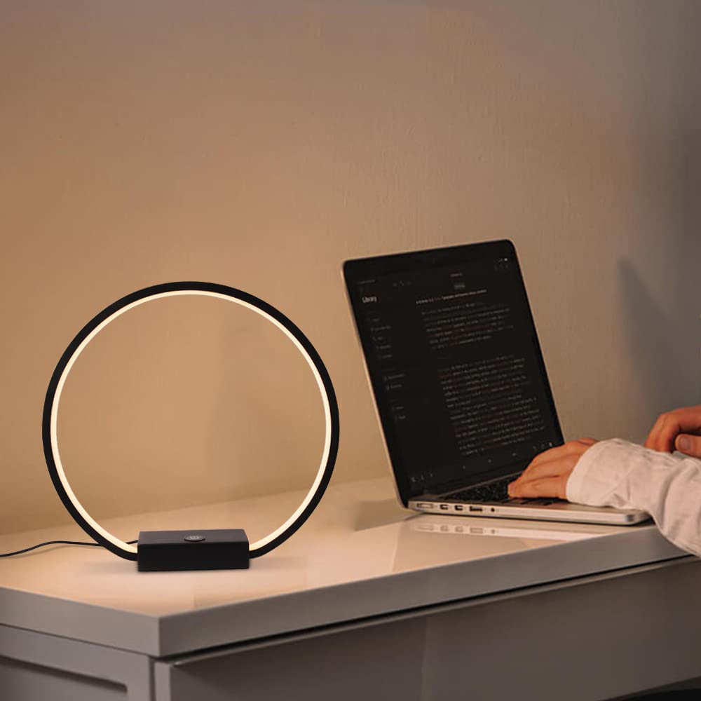 Masivel Led Circle Table Lamp Touch Control 3-Way Dimmable Bedside Nightstand Lamp With Usb Port Modern Tabletop Lamps, 12W 3000K Warm Light, Desk Lamp For Bedroom Living Room, Black