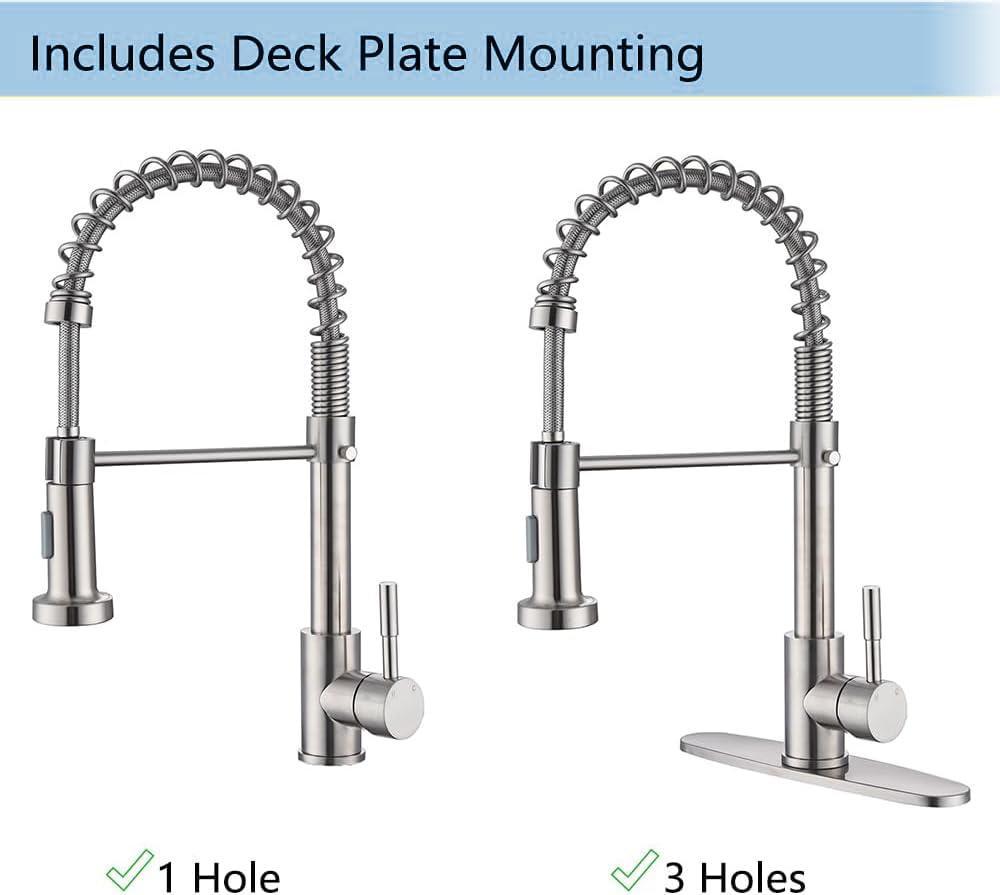 Bzoosiu Pull Down Sprayer Kitchen Faucet, Solid Brass Kitchen Sink Faucet With Deck Plate, Commercial Spring Single Handle Rv Kitchen Faucet, Brushed Nickel