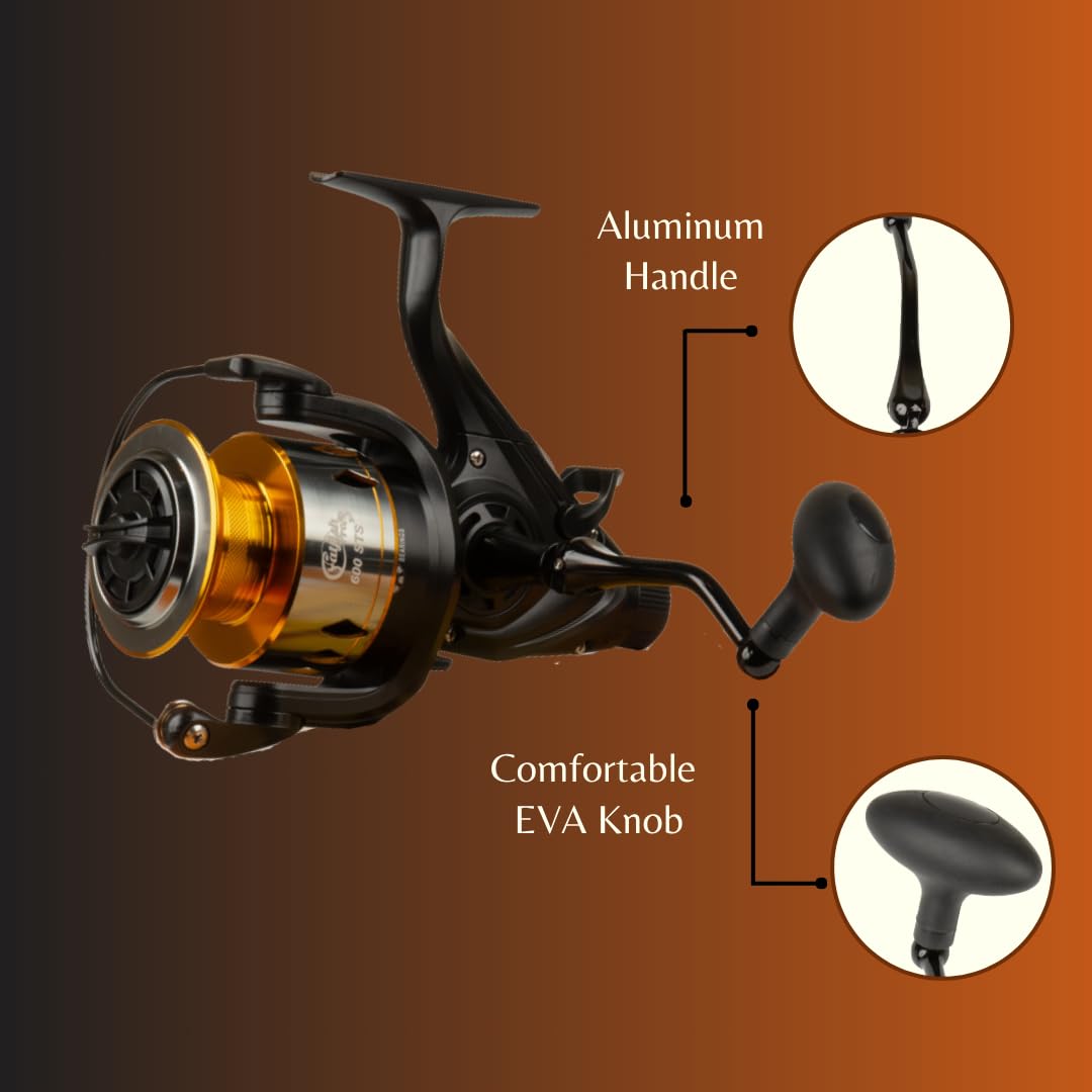 Catfish Pro Tournament Series Spinning Reel 600 Sts - Pro-Grade Performance, 5.2:1 Gear, 22Lb Drag, Front/Rear Drag, Live Liner, Aluminum Spool, Precision Brass Gears For Ultimate Angling Success