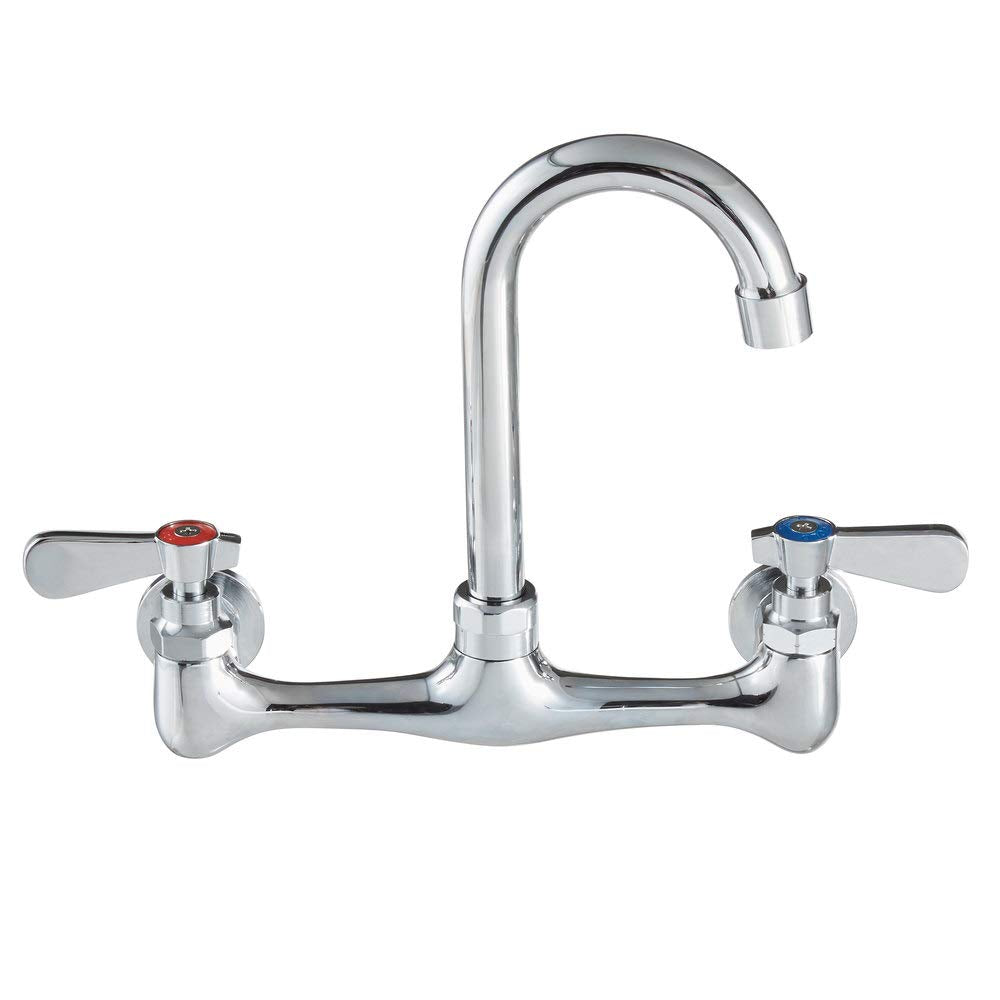 Royal Britania Commercial Wall Mount Kitchen Sink Faucet, 8 Inch Centers, Gooseneck Nozzle, Chrome Finish