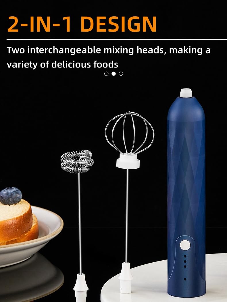Uniqus 2-In-1 Hand Blender Electric With Usb Rechargeable Immersion Blender Handheld, 3 Speeds Stainless Steel Blade Stick Blender For Coffee Latte, Hot Chocolate, Egg Includes Whisk