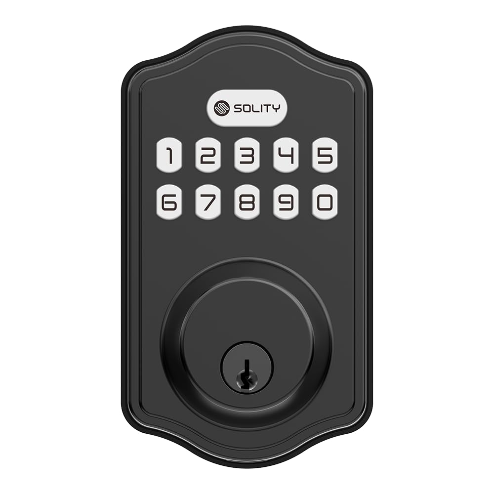 Solity Smart Digital Electronic Deadbolt Door Lock, Keyless Entry, Auto Lock, 100 Custom Codes, Easy Installation, Keypad For Front & Back Door, Residential & Commercial, At1, Matte Black