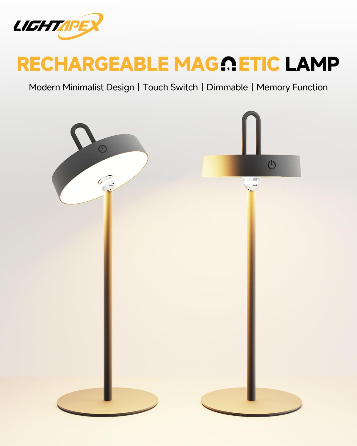 Lightapex Cordless Table Lamps, 2-Pack, Rechargeable Portable Lamps With Stepless Dimming, Touch Control, Detachable Magnetic Design For Bedroom, Living Room, And Reading（Black）