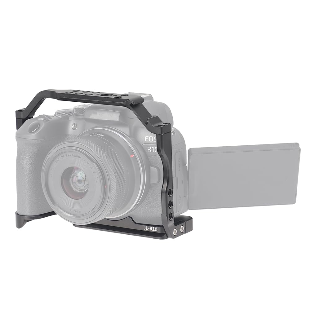 Hersmay R10 Cage With Top Handle,Aluminium Alloy Camera Cage For Canon Eos R10 Mirrorless Cameras, Vlogging Video Shooting Filmmaking Rig Stabilizer With 1/4" Mounting And 3/8" Arri Locating Hole