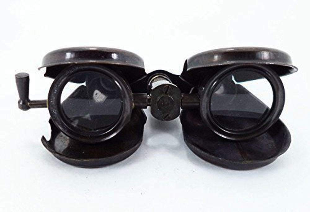 Parijat Handicraft Collectibles  ly Made Double Leaf Spy Glass Antique Pocket Folding Brass Binocular