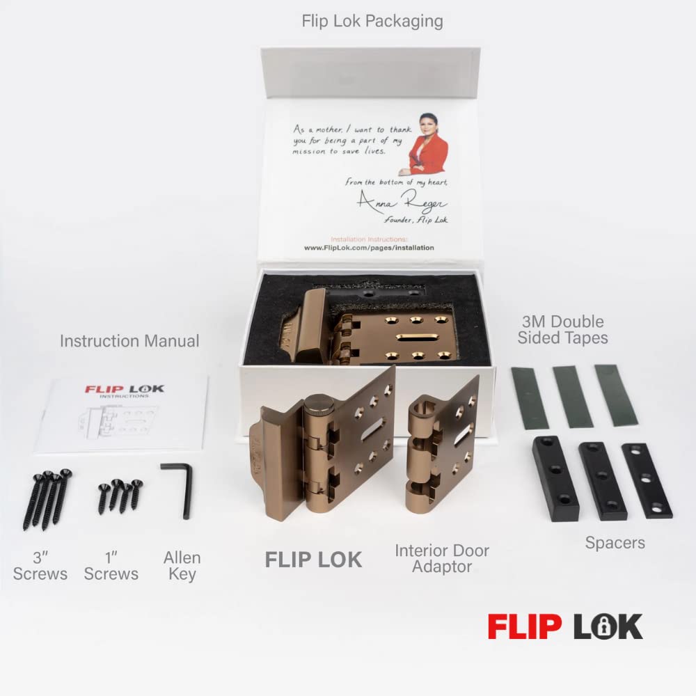 Flip Lok Fliplok High Security Door Lock - 10X Stronger Than A Deadbolt, Keypad Lock, Bronze, Keyless