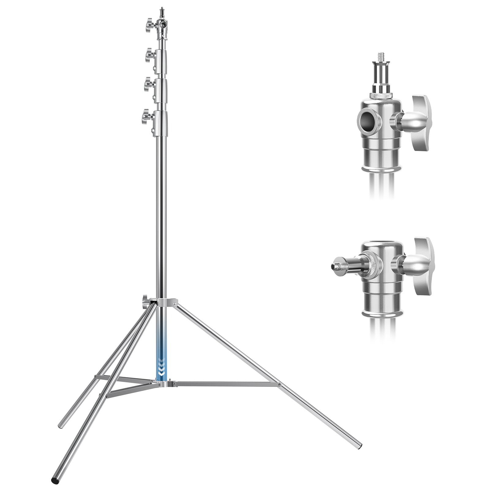 Gltire Stainless Steel Photography Light Stand 13Ft / 4M, Spring Cushioned Heavy Duty Tripod Stand With 1/4”To 3/8”Screw Adapter For Strobe, Led Video Light, Ring Light, Monolight, Softbox