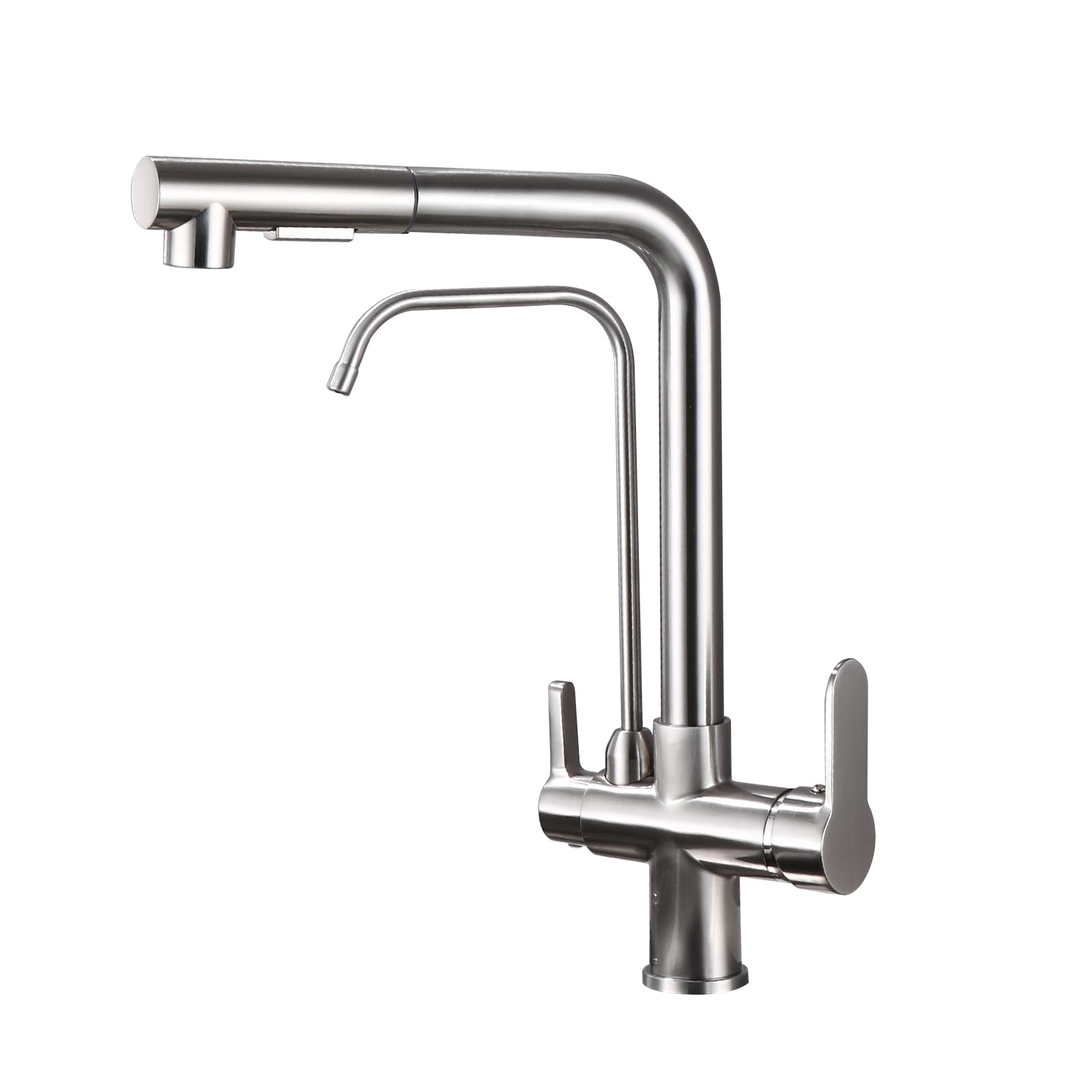 Piiripple 3 In 1 Water Filter Purifier Faucets,Kitchen Sink Faucet With Pull Down Sprayer 2 Handle,Brass Drinking Water Faucet,Brushed Nickel