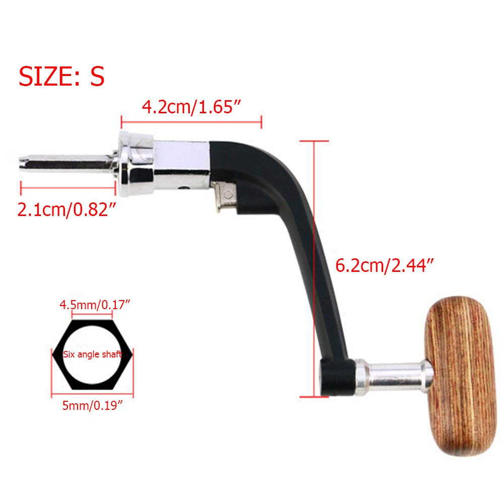 Gonetre Fishing Handle Reel Foldable Metal Fishing Reel Handle Rocker Arm Wooden Knob For Wheels Fishing Tackles (S)