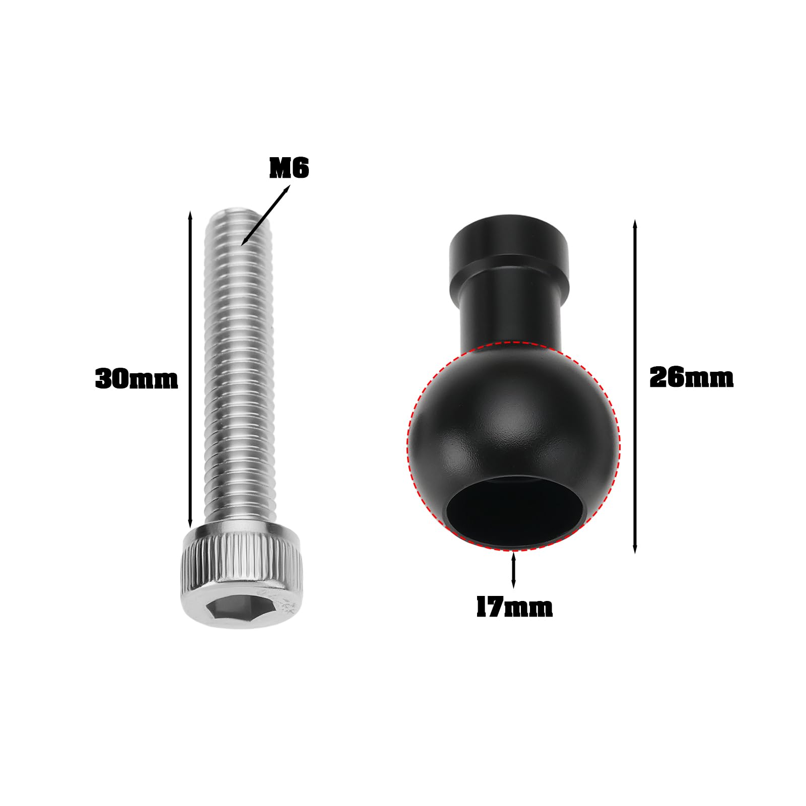 Micro Traders 2Pcs 17Mm Aluminum Ball Mount M6 Screw Adapter Expansion Mount Holder For Camera Tripod Selfie Handle Grip Stand Converter