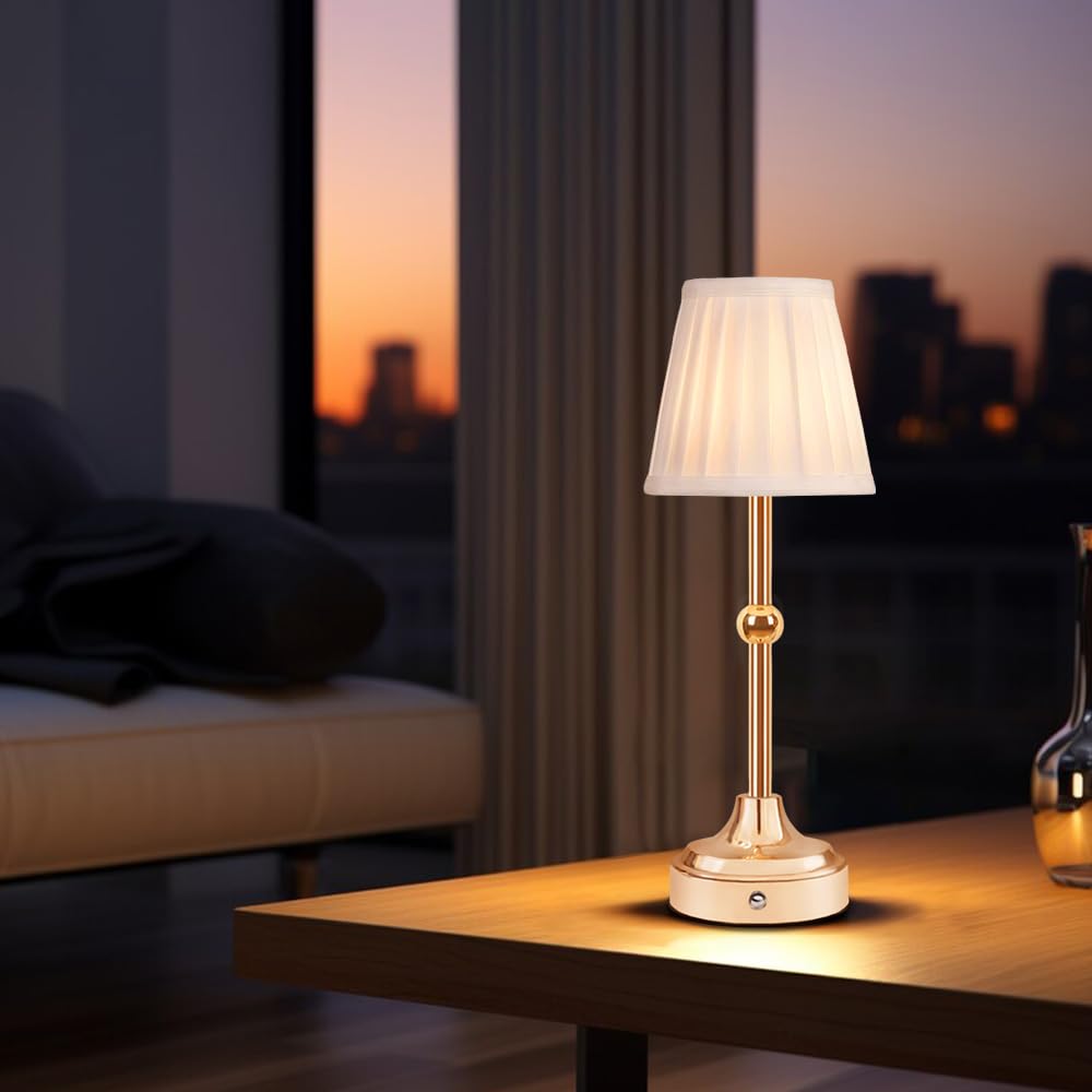 Ejfoiej Portable Led Table Lamp, 3-Levels Brightness Metal Desk Lamp, 3 Color Touch Control Rechargeable Lamp, Night Light, Bedside Lamp,Dining Room Lamp(Gold), Jdd-001