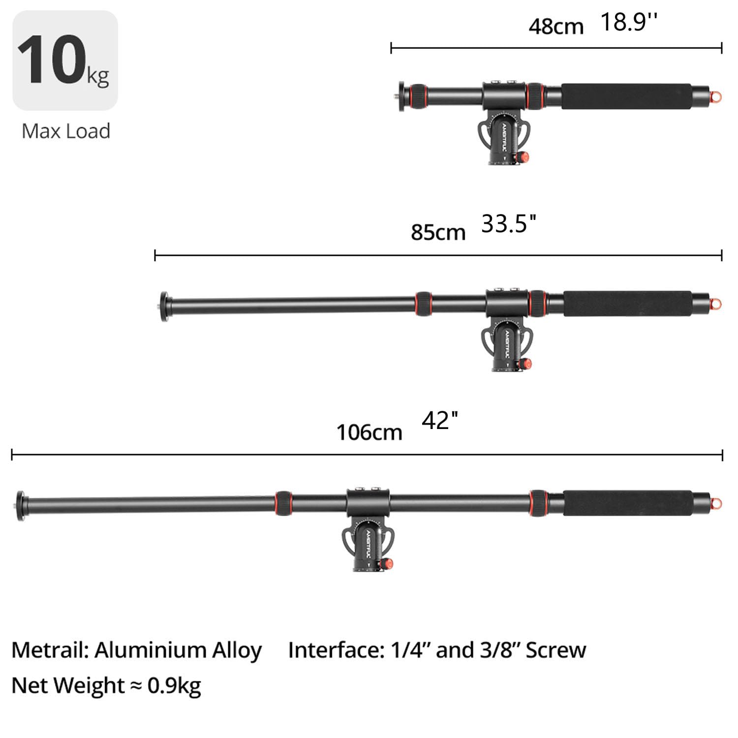 Ambitful Heavy Duty Aluminum Tripod Boom Arm - Retractable Horizontal Column With Sandbag, 360° Rotatable Overhead Photography Arm For Dslr/Video/Camera, 22Lbs Load Capacity,Tripod Not Included