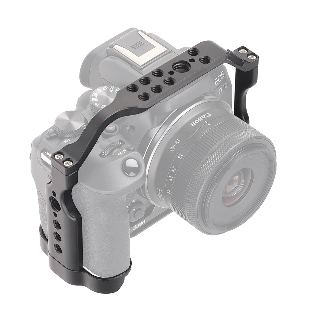 Hersmay R10 Cage With Top Handle,Aluminium Alloy Camera Cage For Canon Eos R10 Mirrorless Cameras, Vlogging Video Shooting Filmmaking Rig Stabilizer With 1/4" Mounting And 3/8" Arri Locating Hole