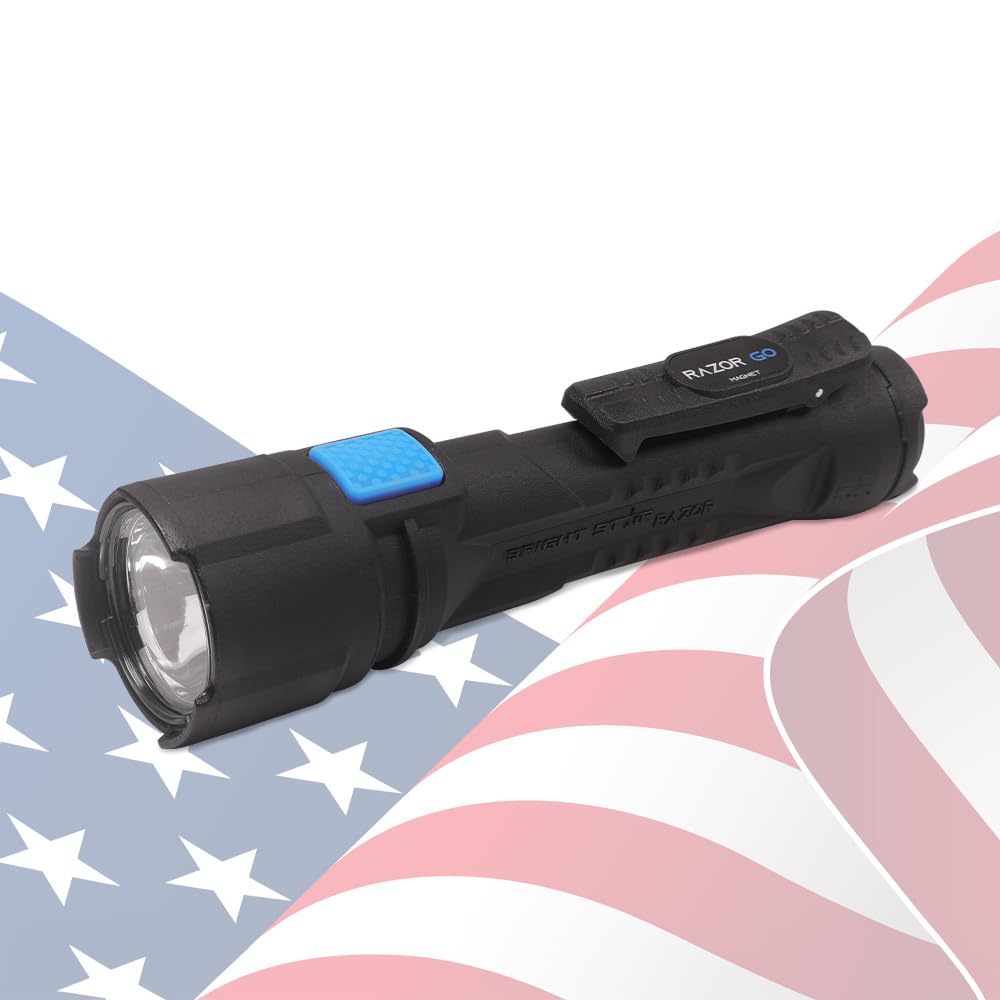 Koehler Brightstar Bright Star Razor Go All-Purpose Led Flashlight – 21,000 Candela Beam, 24-Hour Runtime, Magnetic Hands- Base – Heavy-Duty Utility Light With Aa Batteries Included – Made In Usa