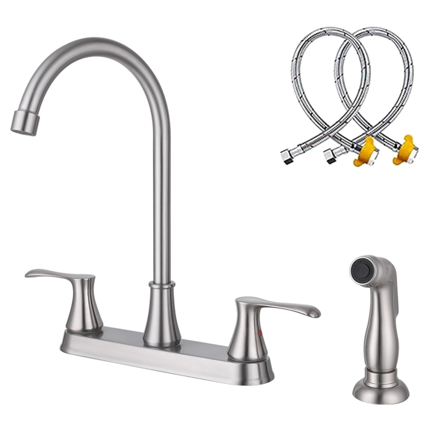 Gcgweqs Kitchen Faucet With Sprayer, Brushed Nickel High Arc 360 Swivel Kitchen Sink Faucet, 3 Or 4 Hole Rv Faucet For Kitchen Sink, Stainless Steel Touch Kitchen Faucet With Side Sprayer